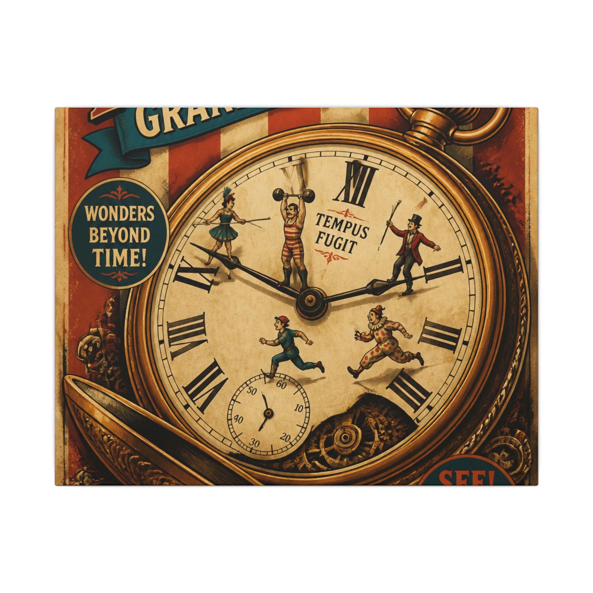 Pocket Watch Performers Wall Art Canvas 16×20 Vintage Circus Kitchen Decor Maximalist Print
