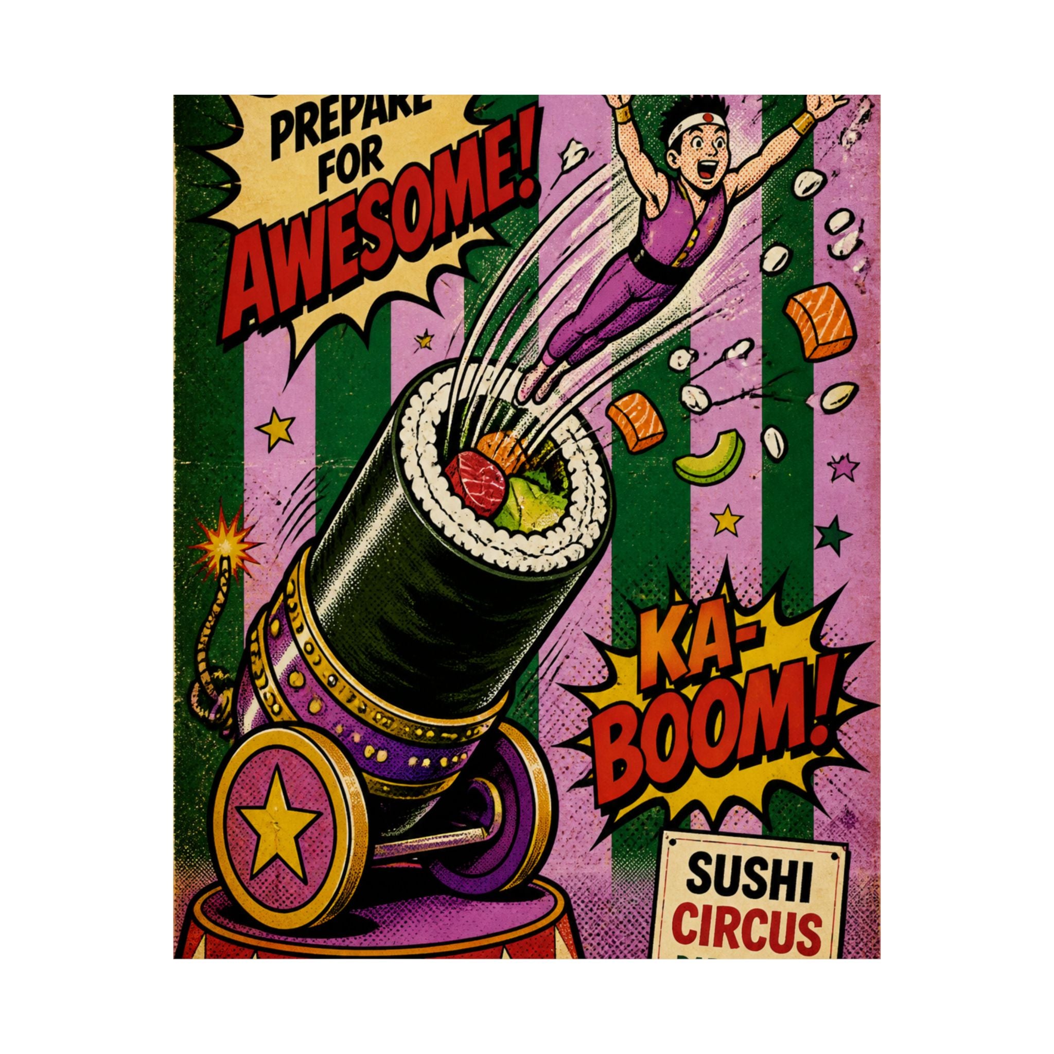 Sushi Roll Cannon Wall Art Poster 18×24 Pop Art Living Room Decor Maximalist Print