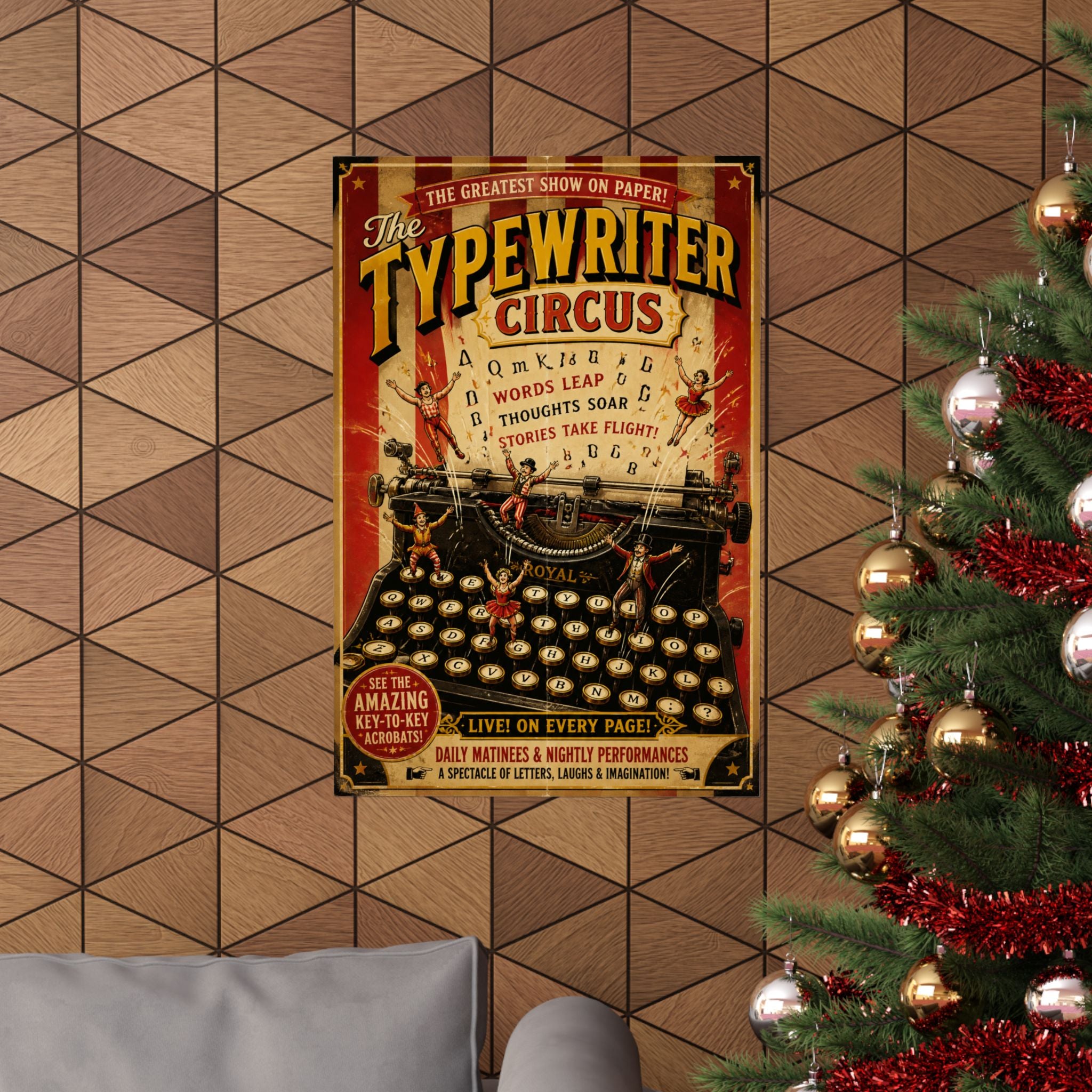 Typewriter Flying Letters Wall Art Poster 24×36 Vintage Circus Bedroom Decor Maximalist Print