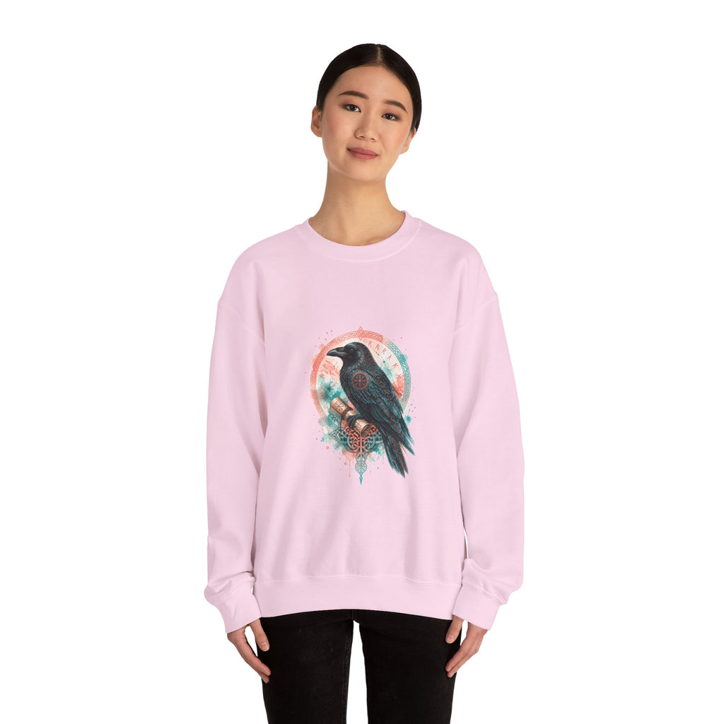 Matching Couple Sweatshirt - Huginn & Muninn Matching Couple Crewneck Sweatshirt Watercolor Art His Hers Engagement Gift - Design B