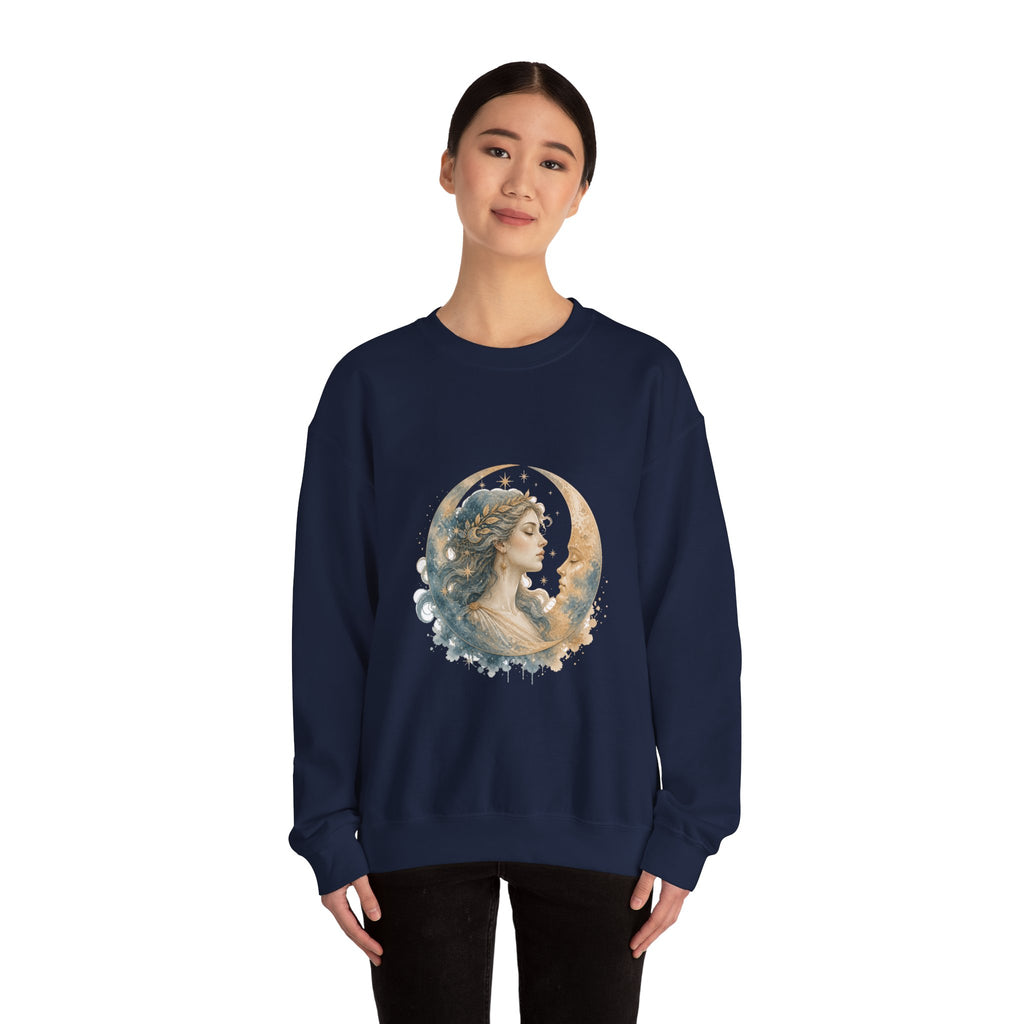Matching Couple Sweatshirt - Helios & Selene Matching Couple Premium Fleece Sweatshirt Watercolor Art His Hers Birthday Gift - Design B