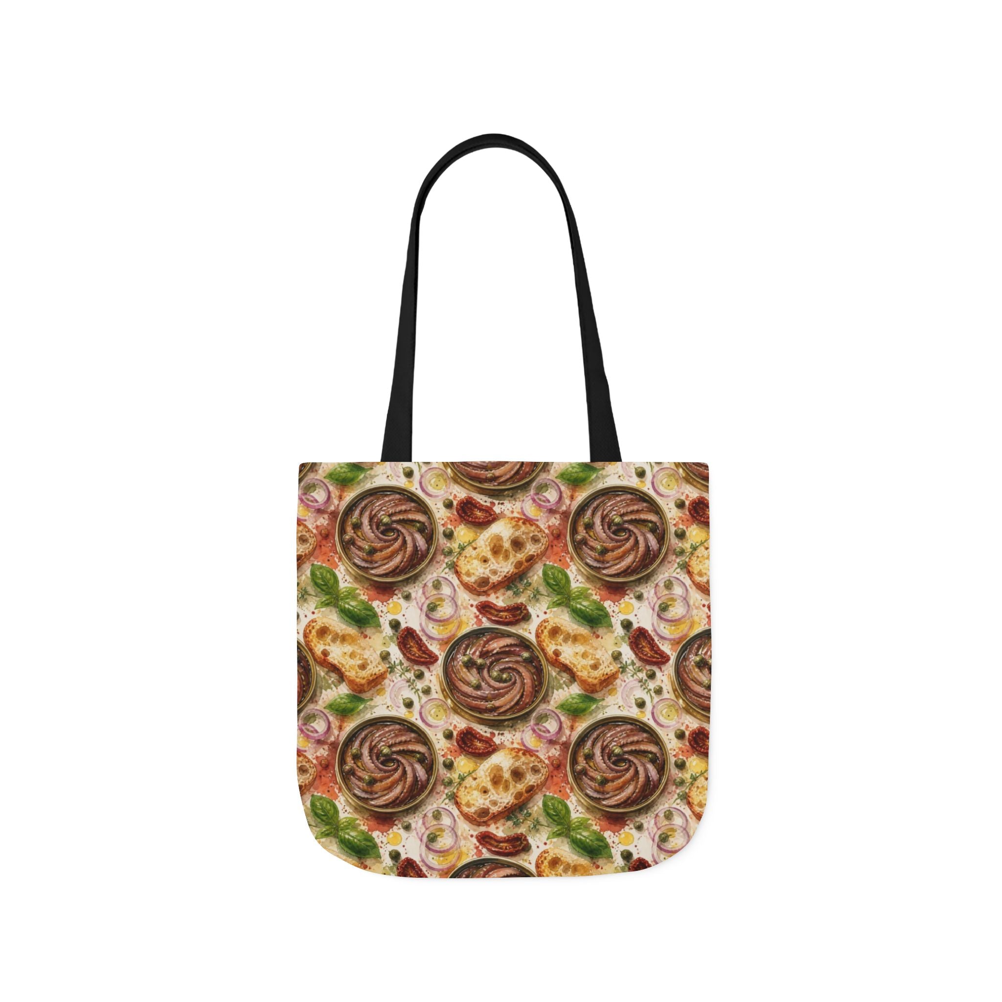 Anchovies & Capers Canvas Tote Bag Mediterranean Kitchen Watercolor Splash Design Italian Cottagecore Gift