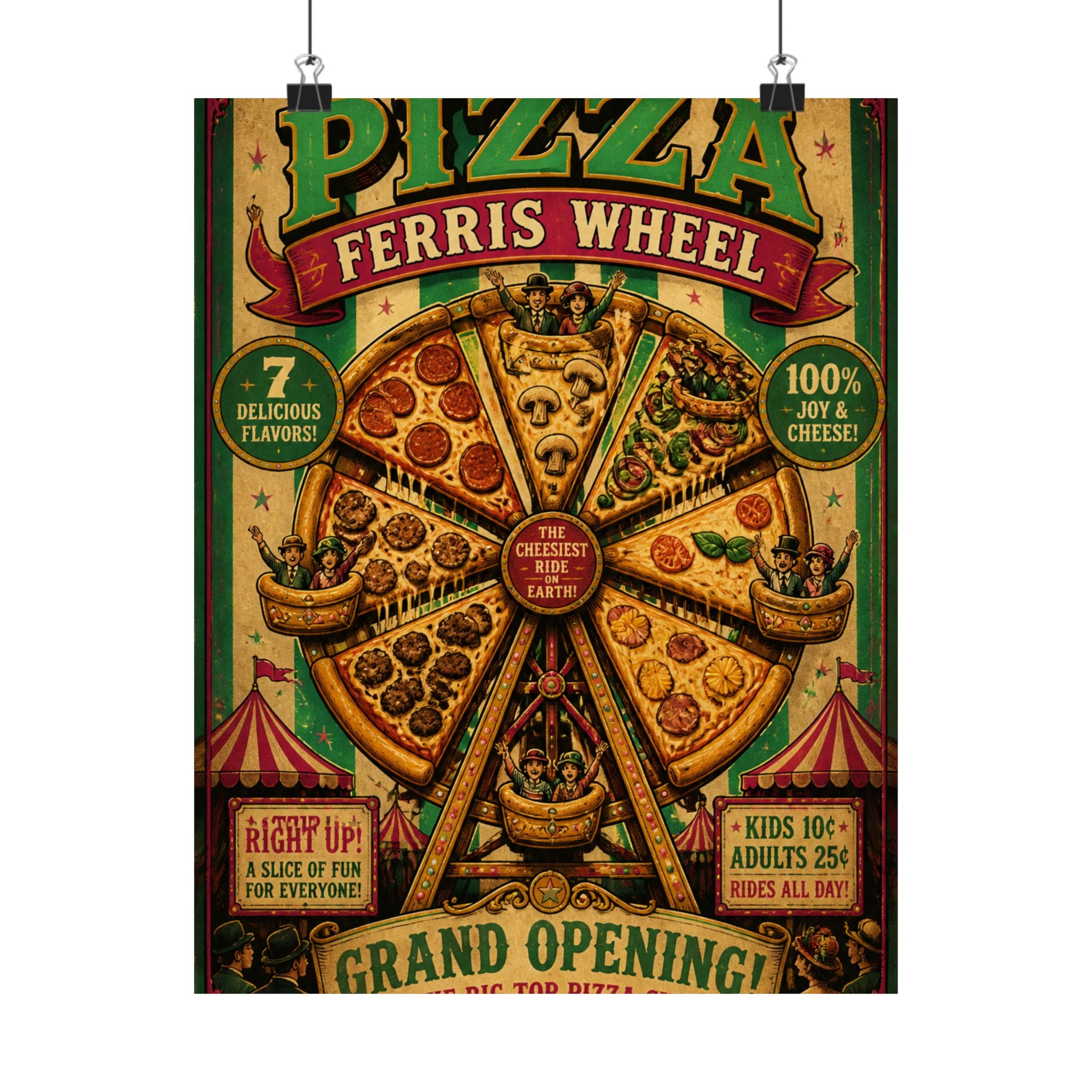 Pizza Ferris Wheel Wall Art Poster 18×24 Vintage Circus Kitchen Decor Maximalist Print