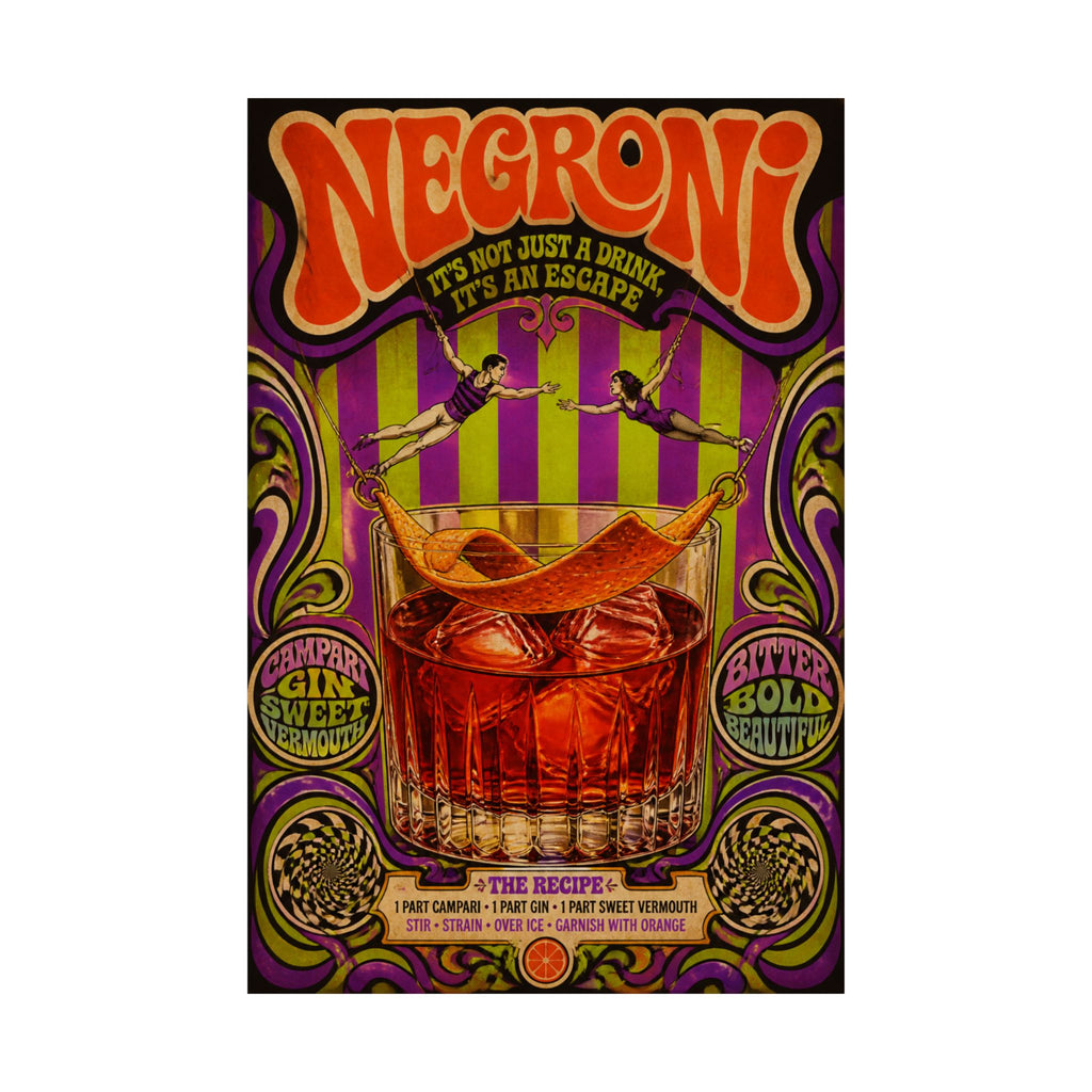 Negroni Trapeze Act Wall Art Poster 24×36 Psychedelic Dining Room Decor Maximalist Print