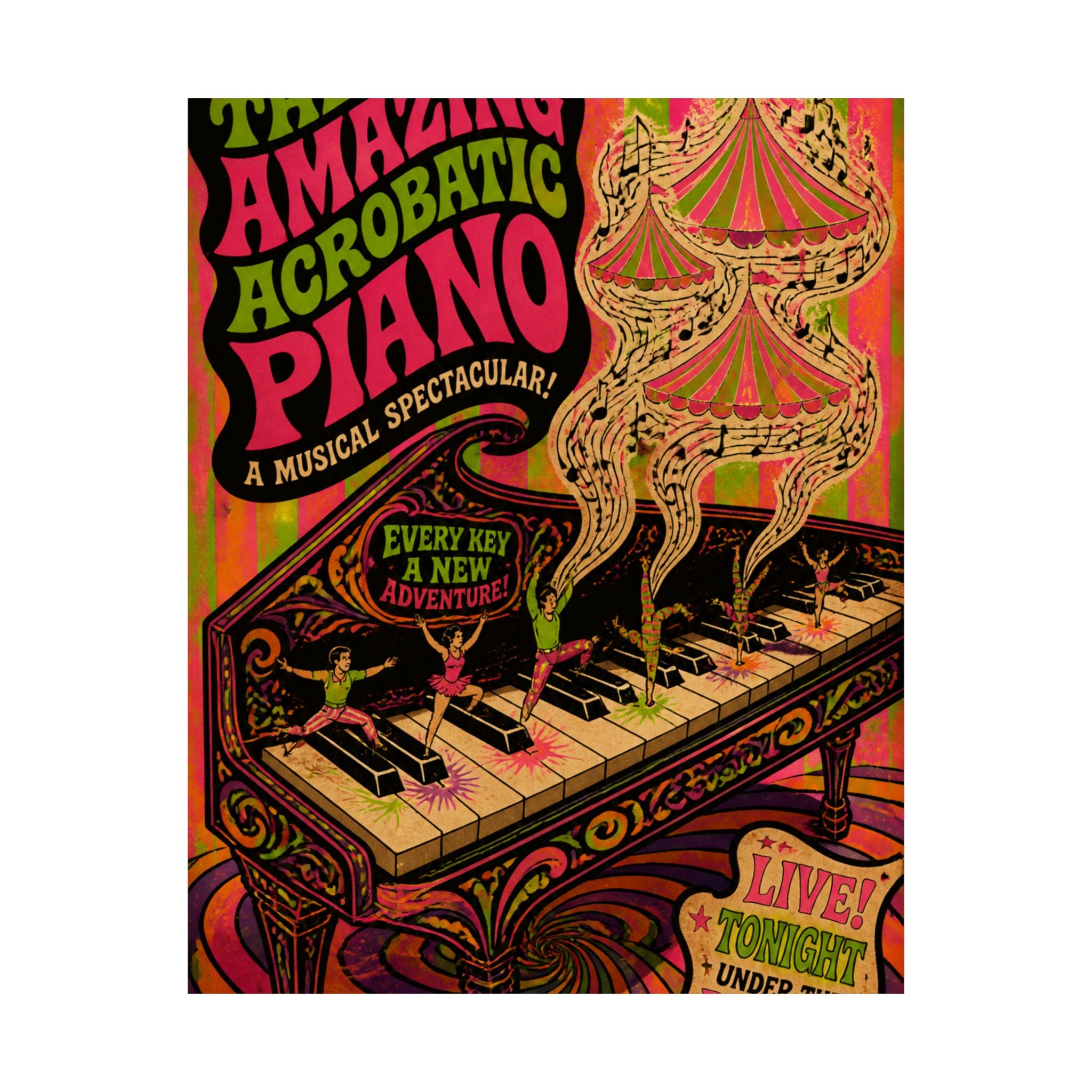 Grand Piano Acrobats Wall Art Poster 18×24 Psychedelic Cafe Decor Maximalist Print