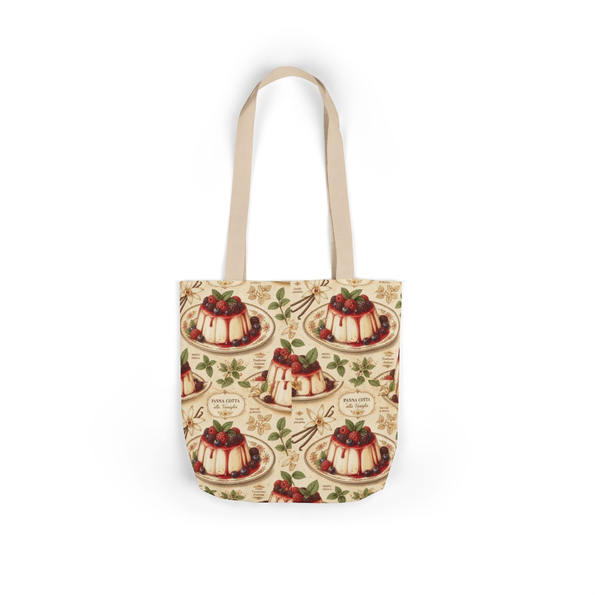 Panna Cotta Canvas Tote Bag Mediterranean Kitchen Botanical Design Italian Cottagecore Gift