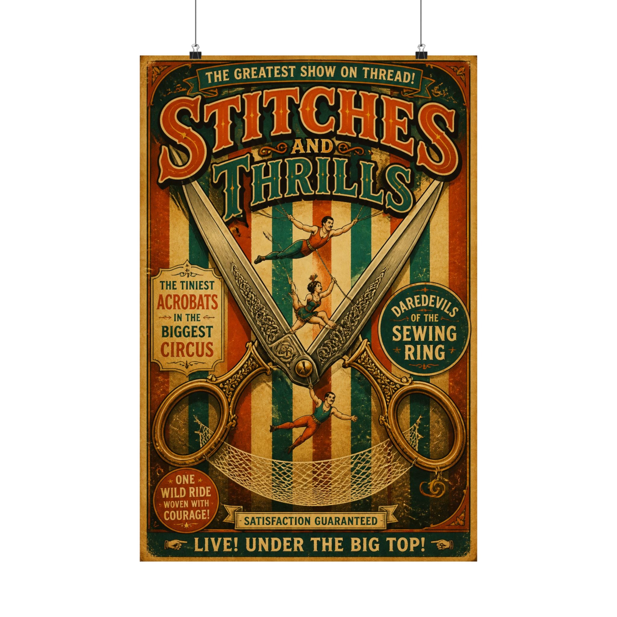 Giant Scissors Trapeze Wall Art Poster 24×36 Vintage Circus Bedroom Decor Maximalist Print