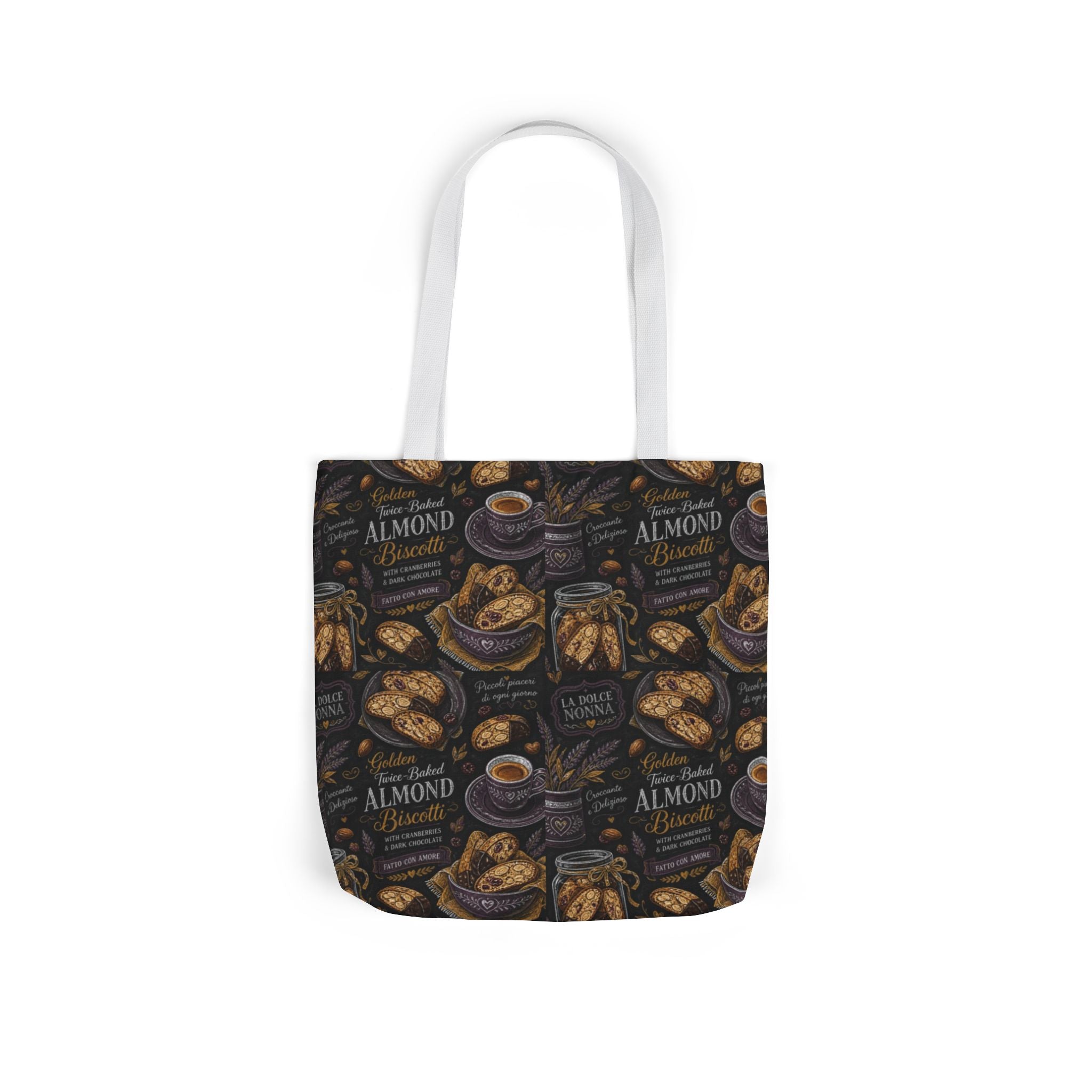 Almond Biscotti Canvas Tote Bag Mediterranean Kitchen Chalk Art Design Italian Cottagecore Gift