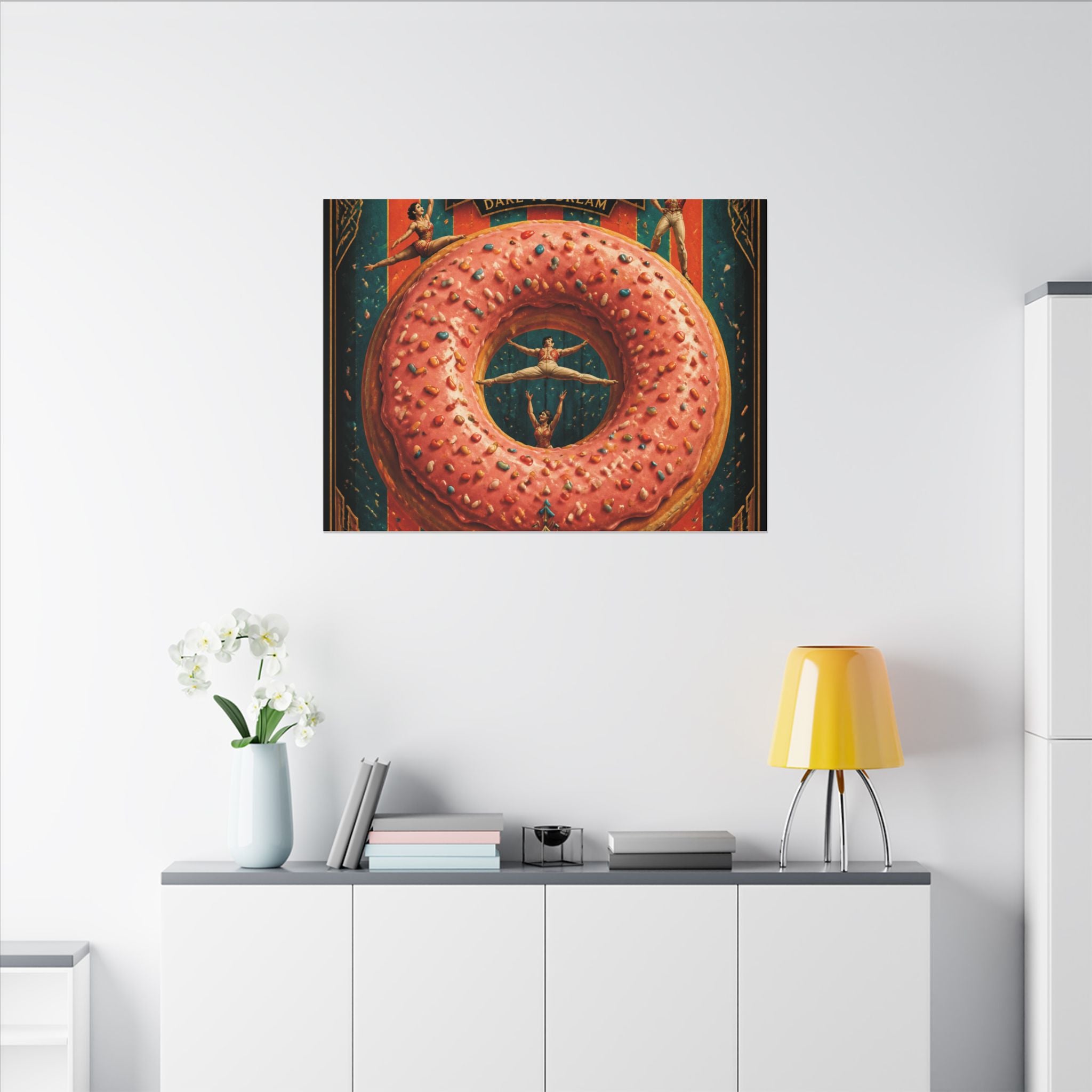 Donut Circus Ring Wall Art Canvas 24×36 Art Deco Bar Area Decor Maximalist Print