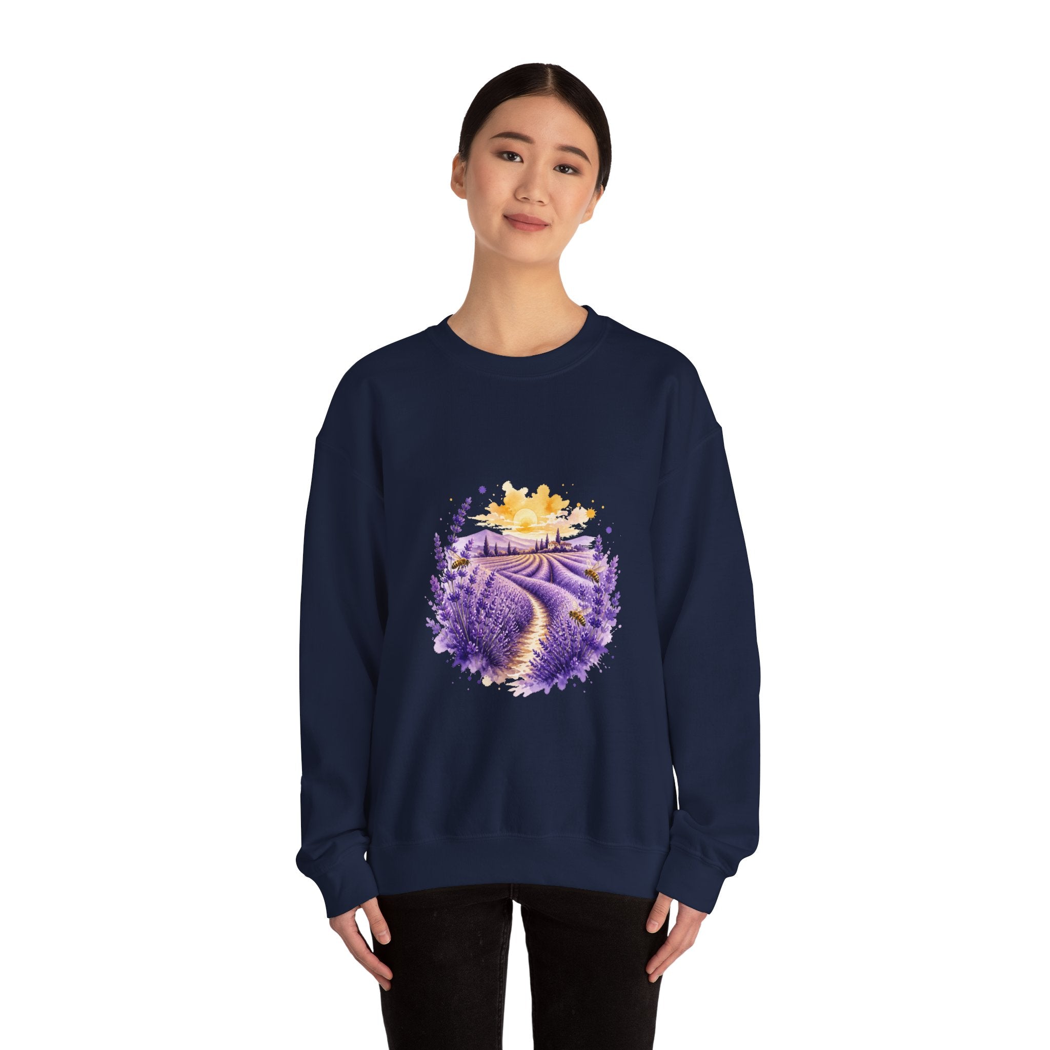 Matching Couple Sweatshirt - Lavender Fields & Canyon Matching Couple Premium Fleece Sweatshirt Watercolor Art His Hers Birthday Gift - Design A