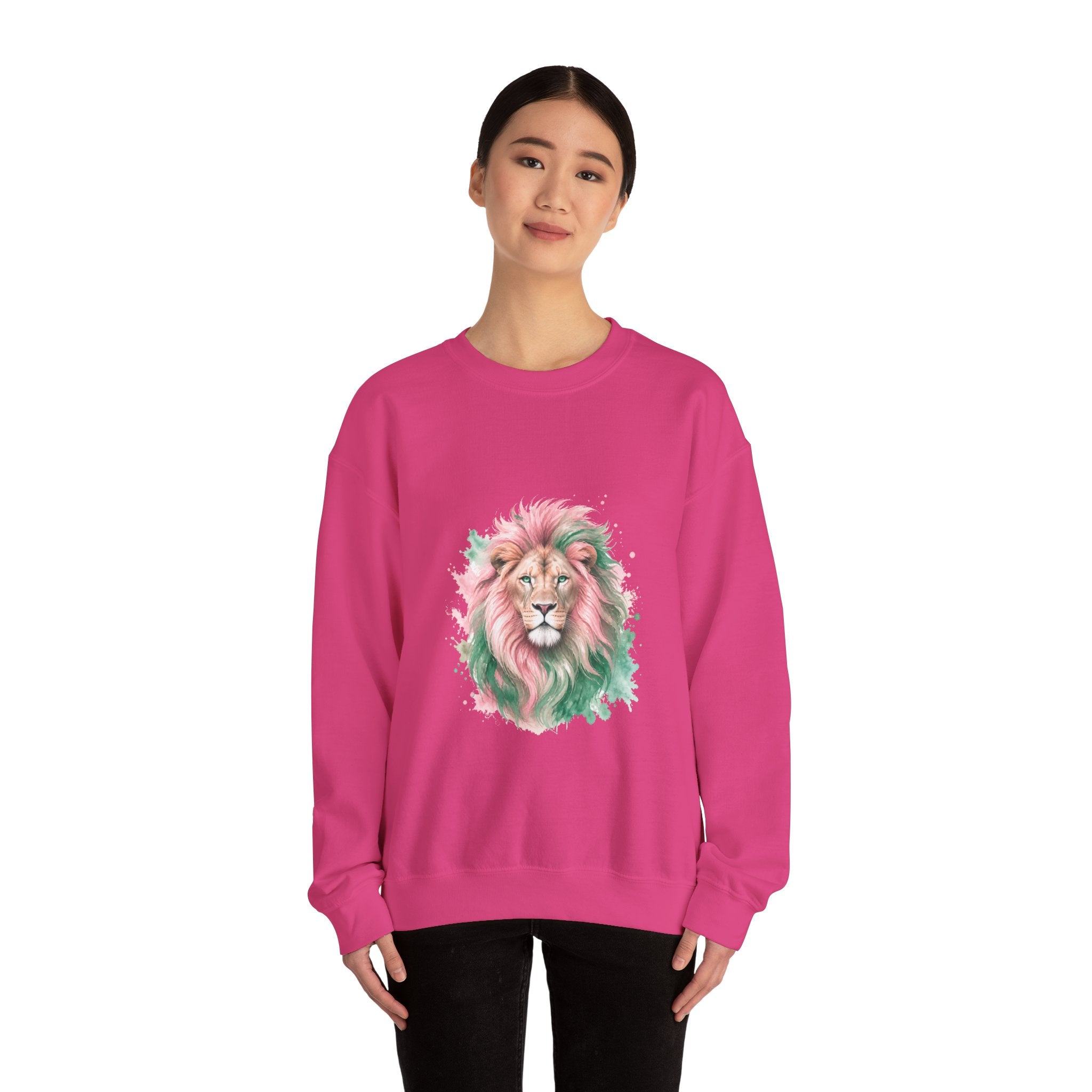 Matching Couple Sweatshirt - Lion & Lamb Matching Couple Premium Fleece Sweatshirt Watercolor Art His Hers Birthday Gift - Design A