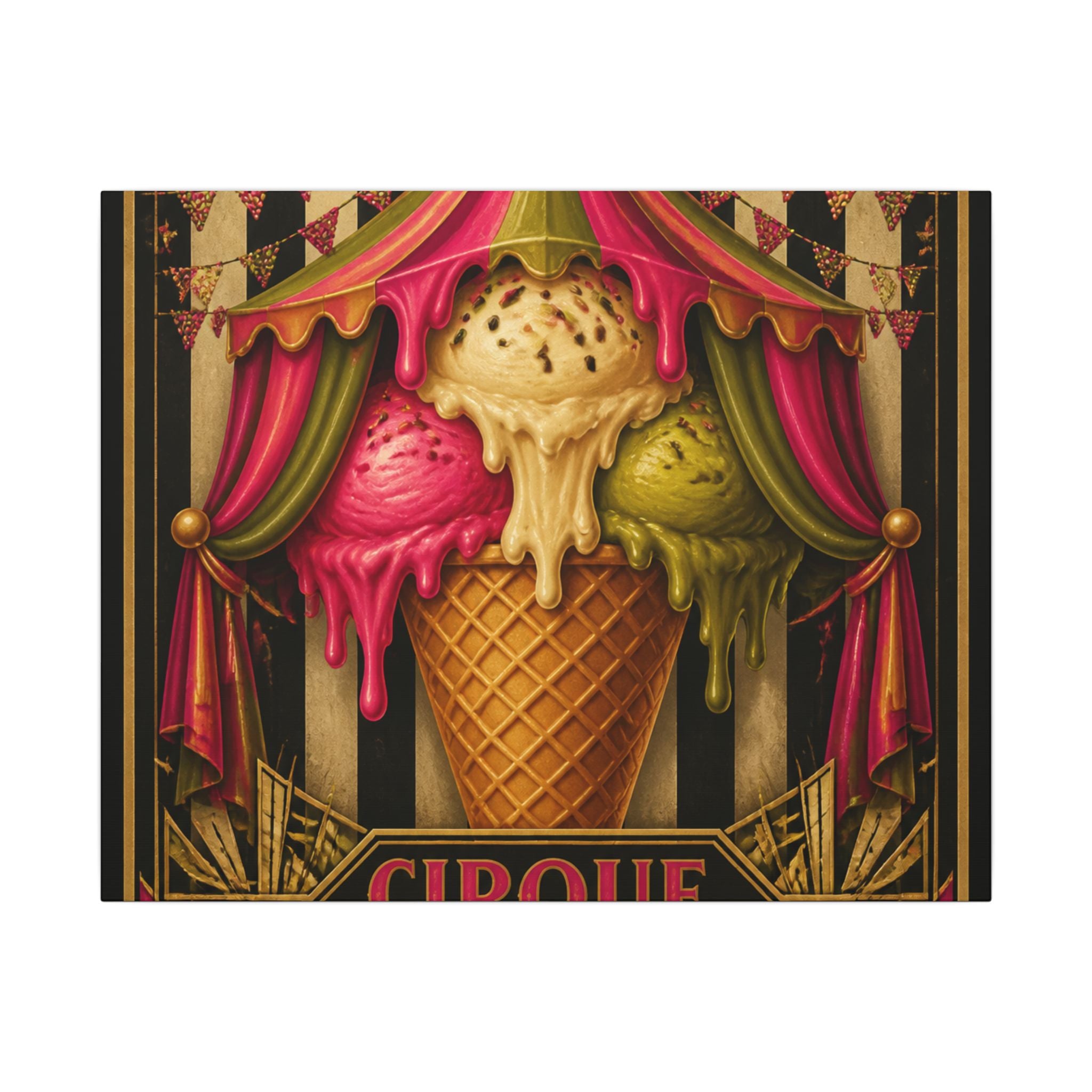 Ice Cream Cone Circus Tent Wall Art Canvas 24×36 Art Deco Bar Area Decor Maximalist Print