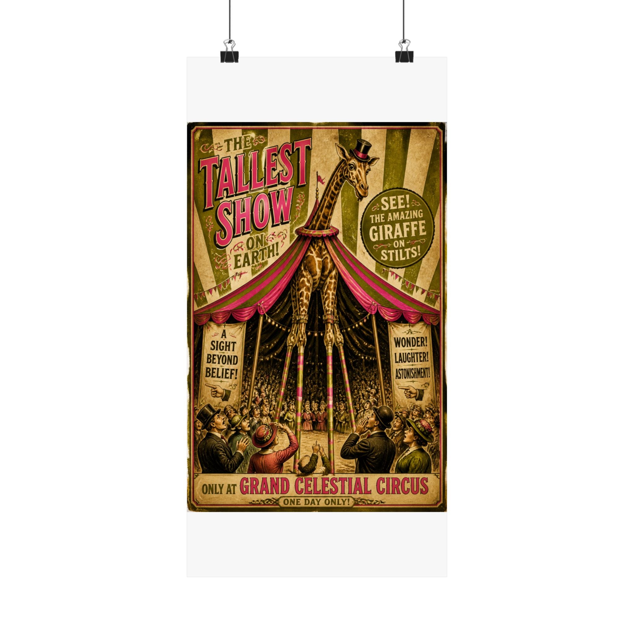 Giraffe on Stilts Wall Art Poster 24×36 Vintage Circus Bedroom Decor Maximalist Print
