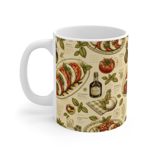 Caprese Arrangement 11oz Ceramic Mug Mediterranean Kitchen Botanical Design Italian Cottagecore Gift