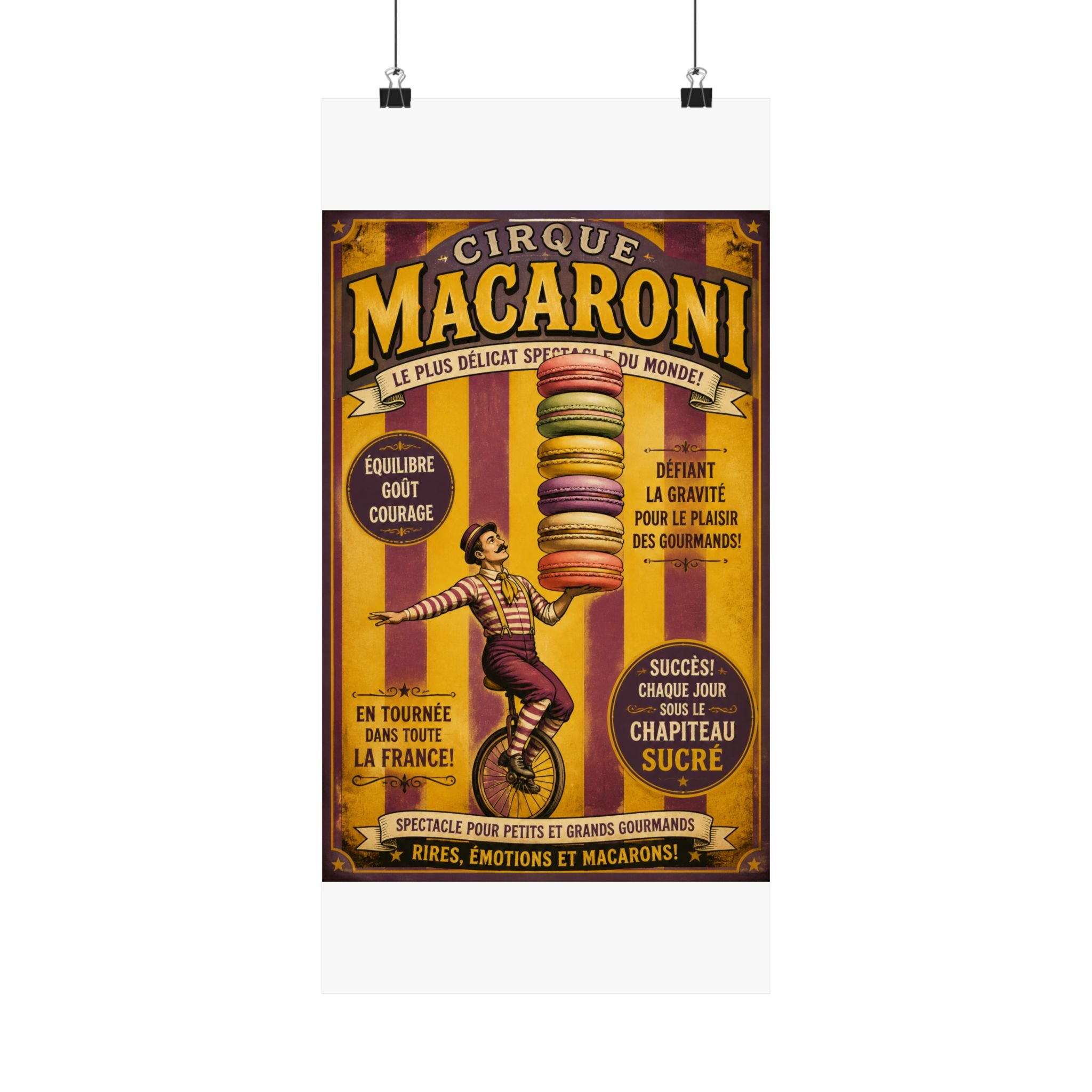 Macaron Balancing Tower Wall Art Poster 24×36 Vintage Circus Bedroom Decor Maximalist Print