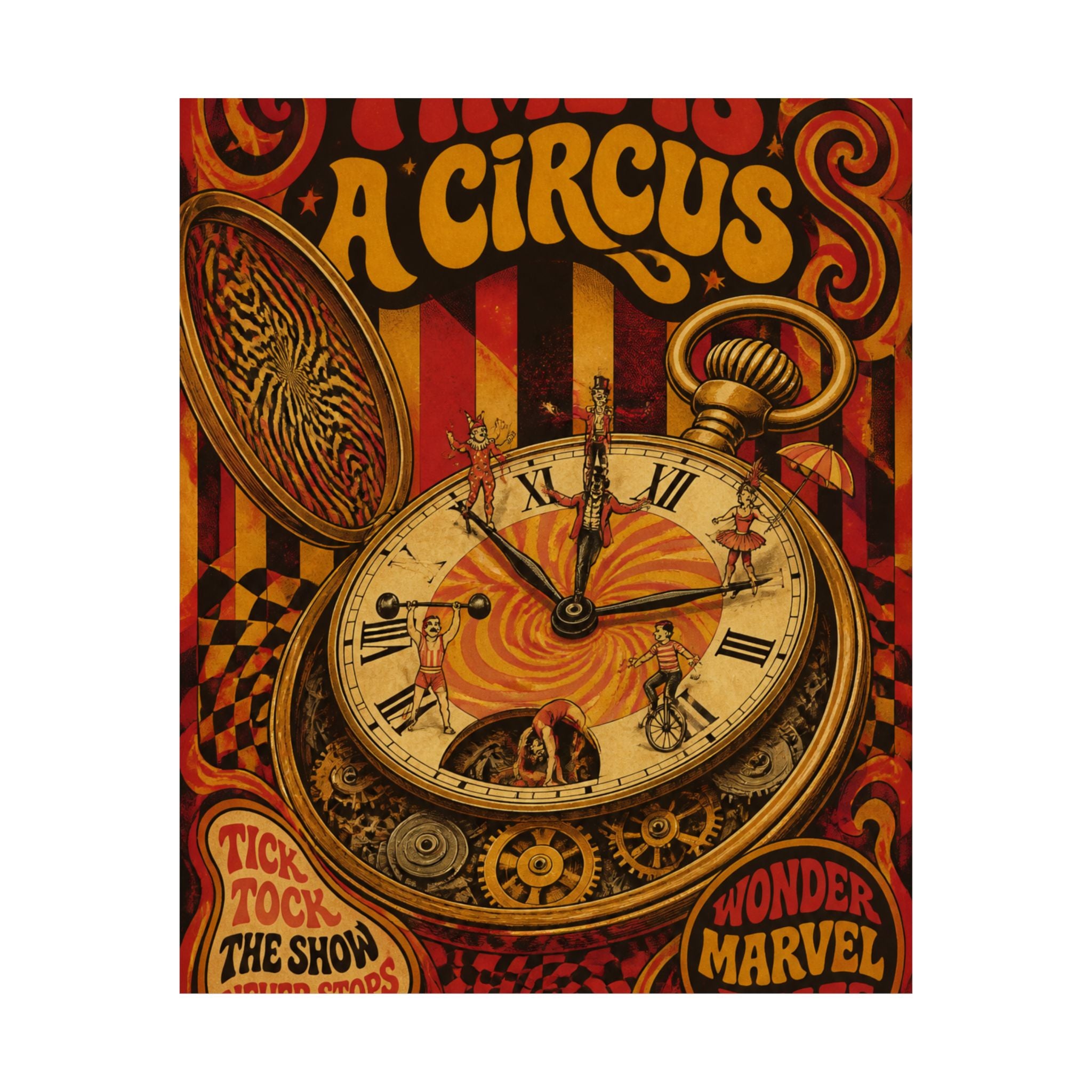 Pocket Watch Performers Wall Art Poster 18×24 Psychedelic Cafe Decor Maximalist Print