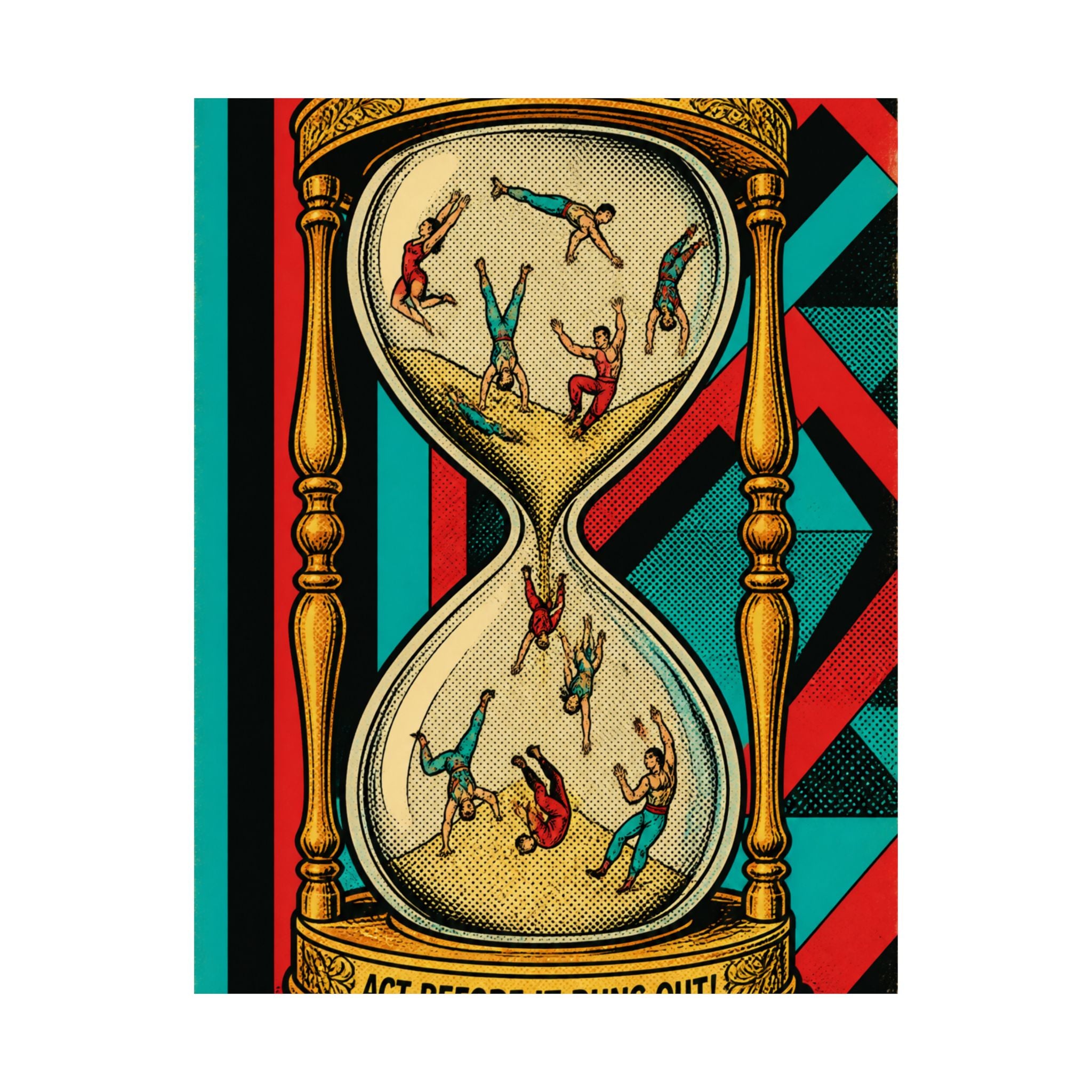 Hourglass Acrobats Wall Art Poster 24×36 Pop Art Restaurant Decor Maximalist Print