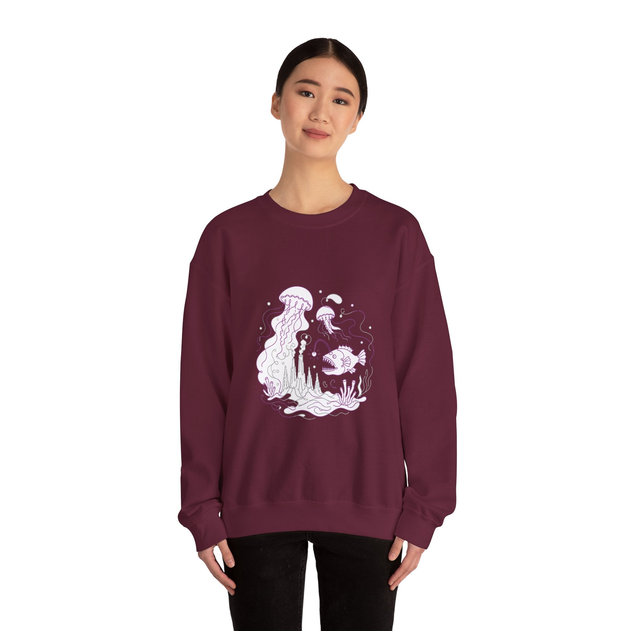 Matching Couple Sweatshirt - Coral Reef & Deep Sea Matching Couple Premium Fleece Sweatshirt Minimalist Art His Hers Christmas Gift - Design B