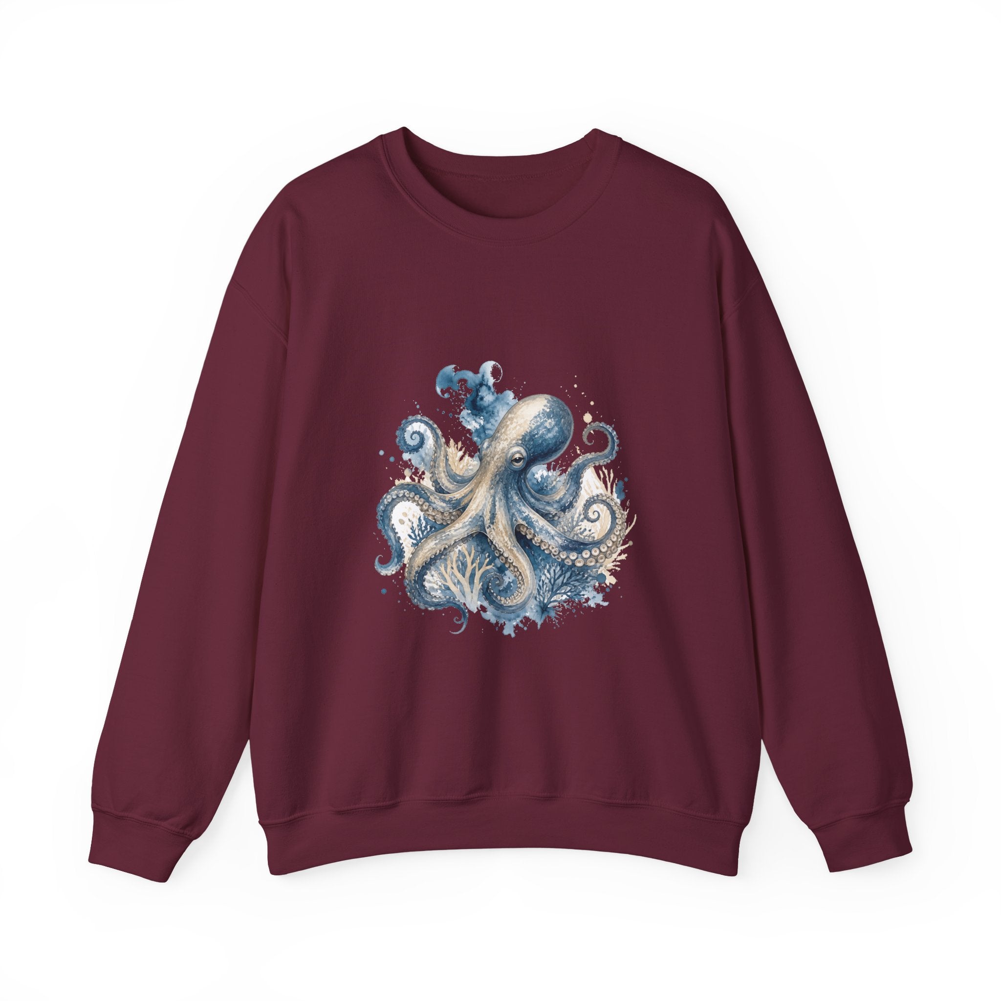 Matching Couple Sweatshirt - Octopus & Jellyfish Matching Couple Crewneck Sweatshirt Watercolor Art His Hers Engagement Gift - Design A