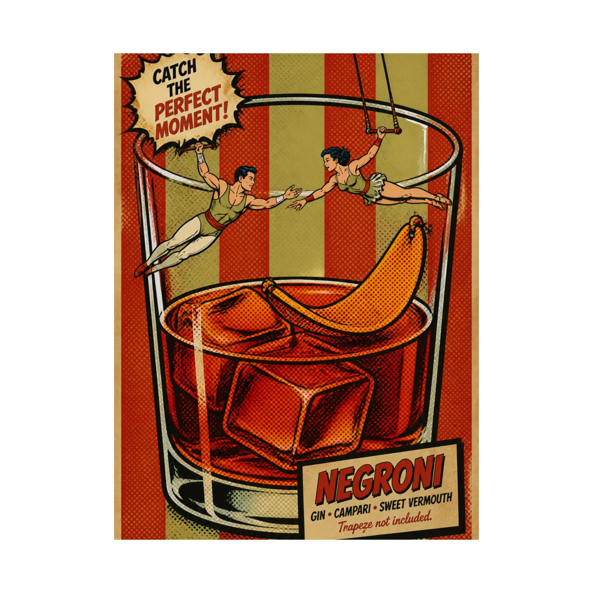 Negroni Trapeze Act Wall Art Poster 24×36 Pop Art Restaurant Decor Maximalist Print