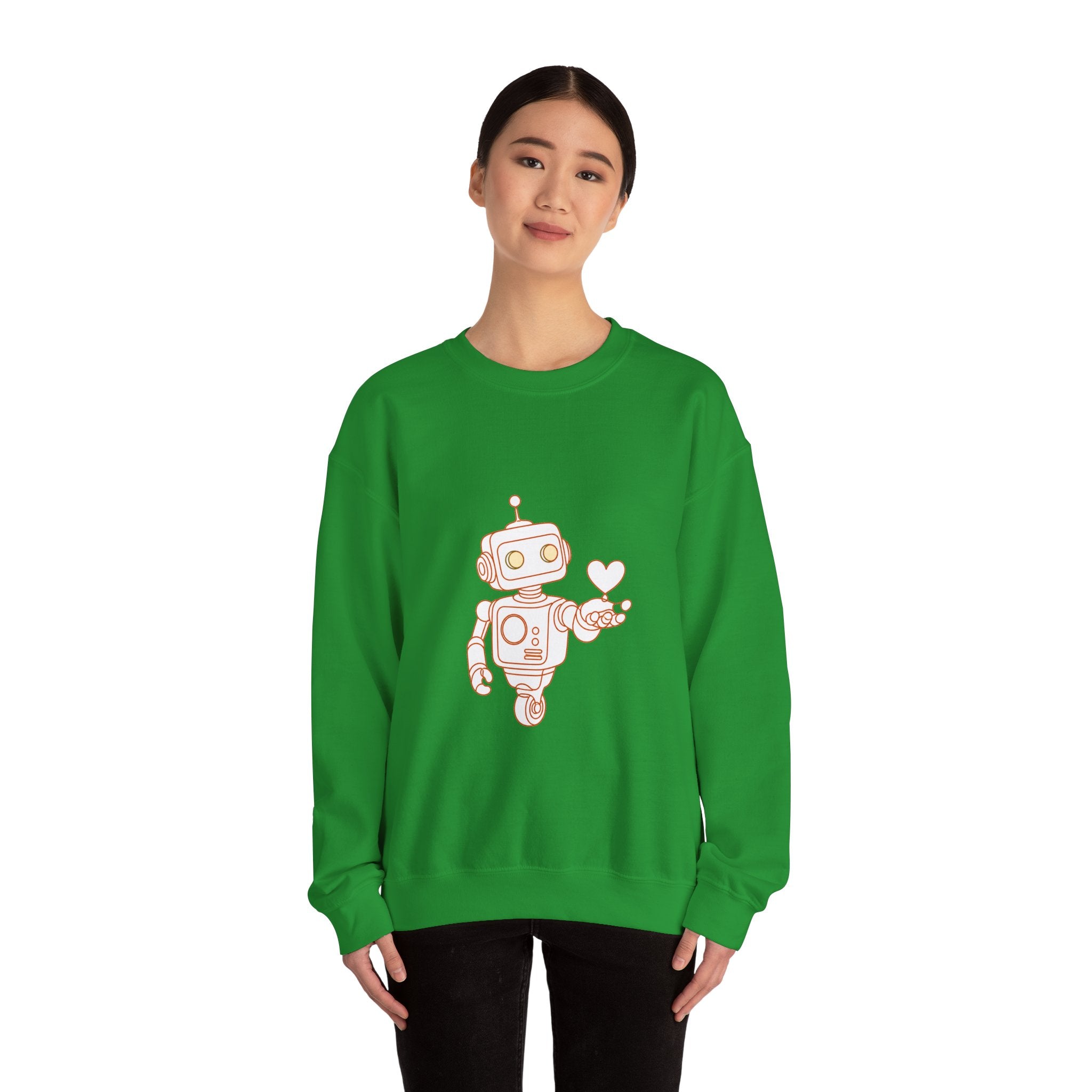 Matching Couple Sweatshirt - Robot & Heart Matching Couple Crewneck Sweatshirt Minimalist Art His Hers Valentine Gift - Design A