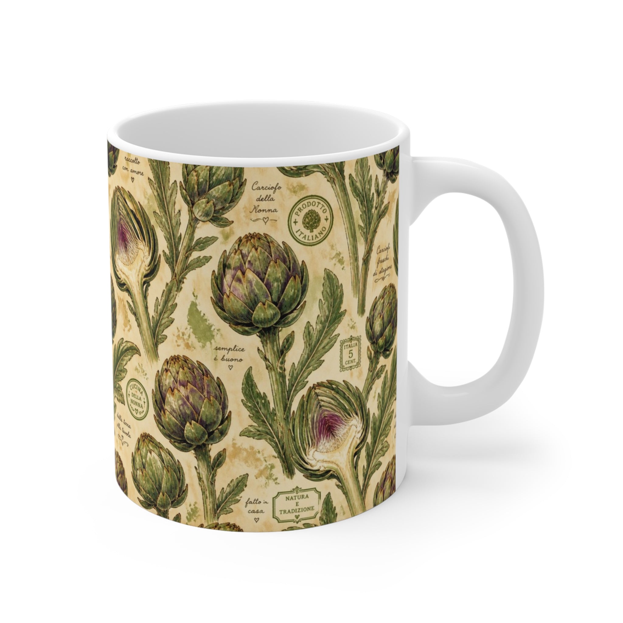 Globe Artichokes 11oz Ceramic Mug Mediterranean Kitchen Watercolor Design Italian Cottagecore Gift