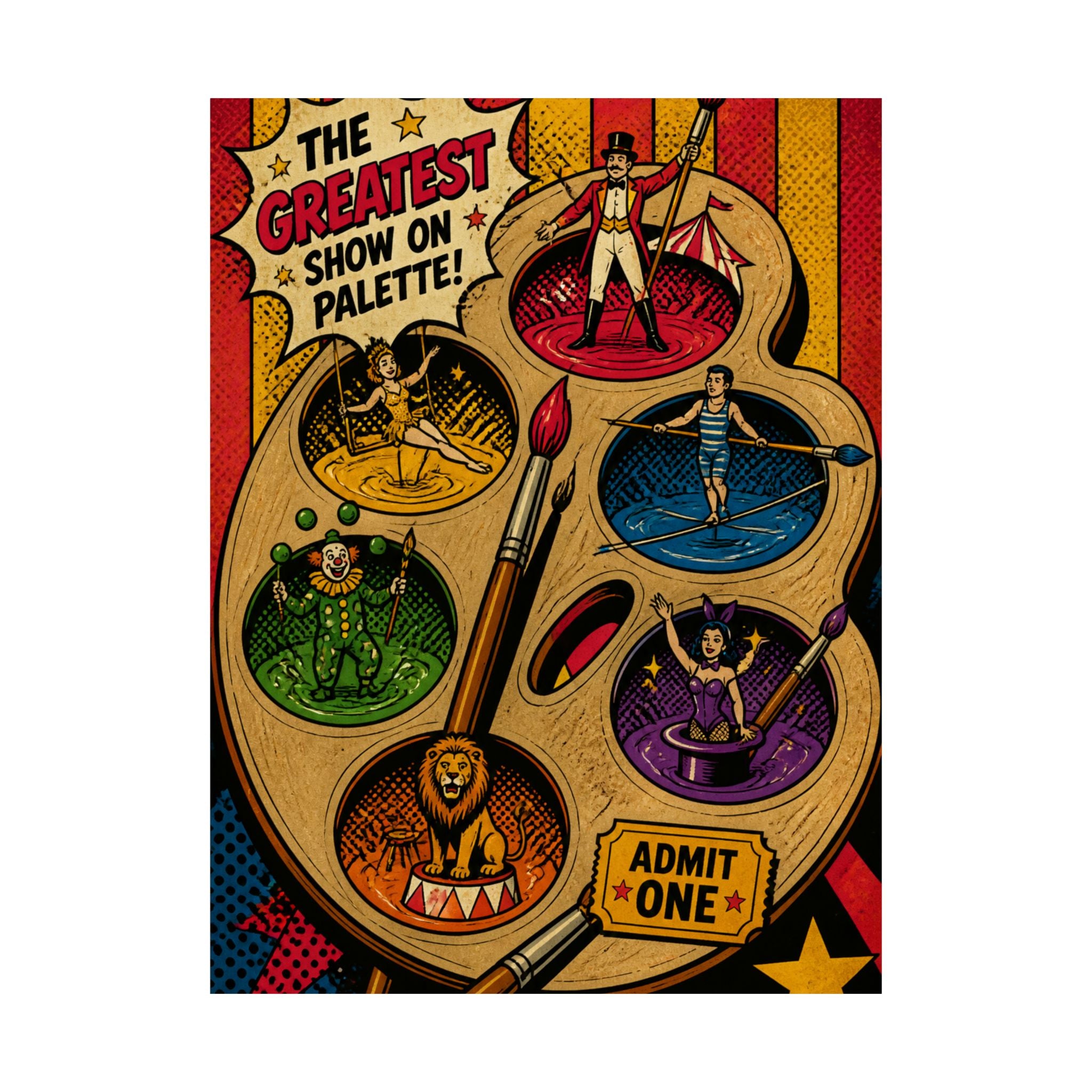 Paint Palette Stage Wall Art Poster 24×36 Pop Art Restaurant Decor Maximalist Print