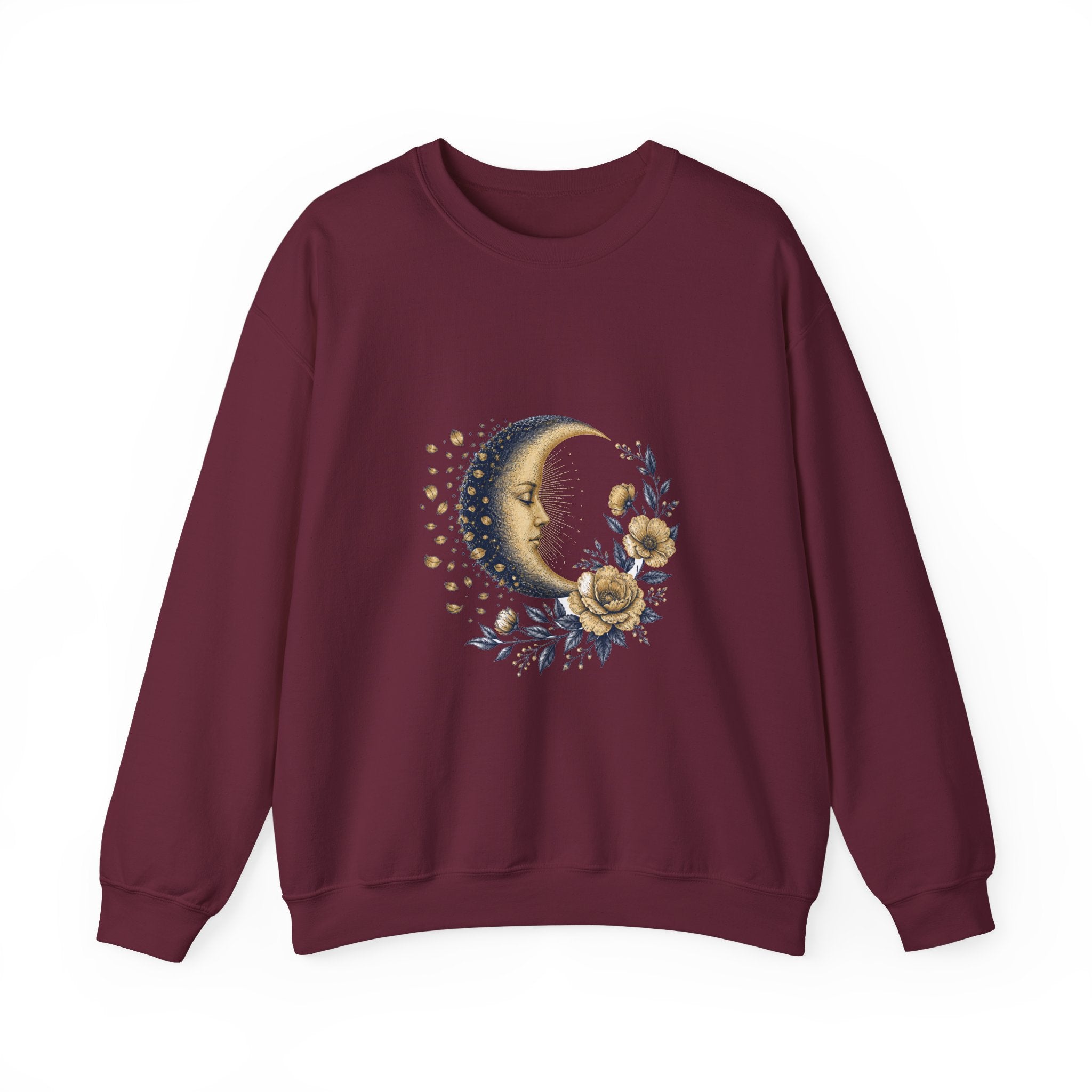 Matching Couple Sweatshirt - Waxing & Waning Moon Matching Couple Premium Fleece Sweatshirt Vintage Art His Hers Honeymoon Gift - Design B