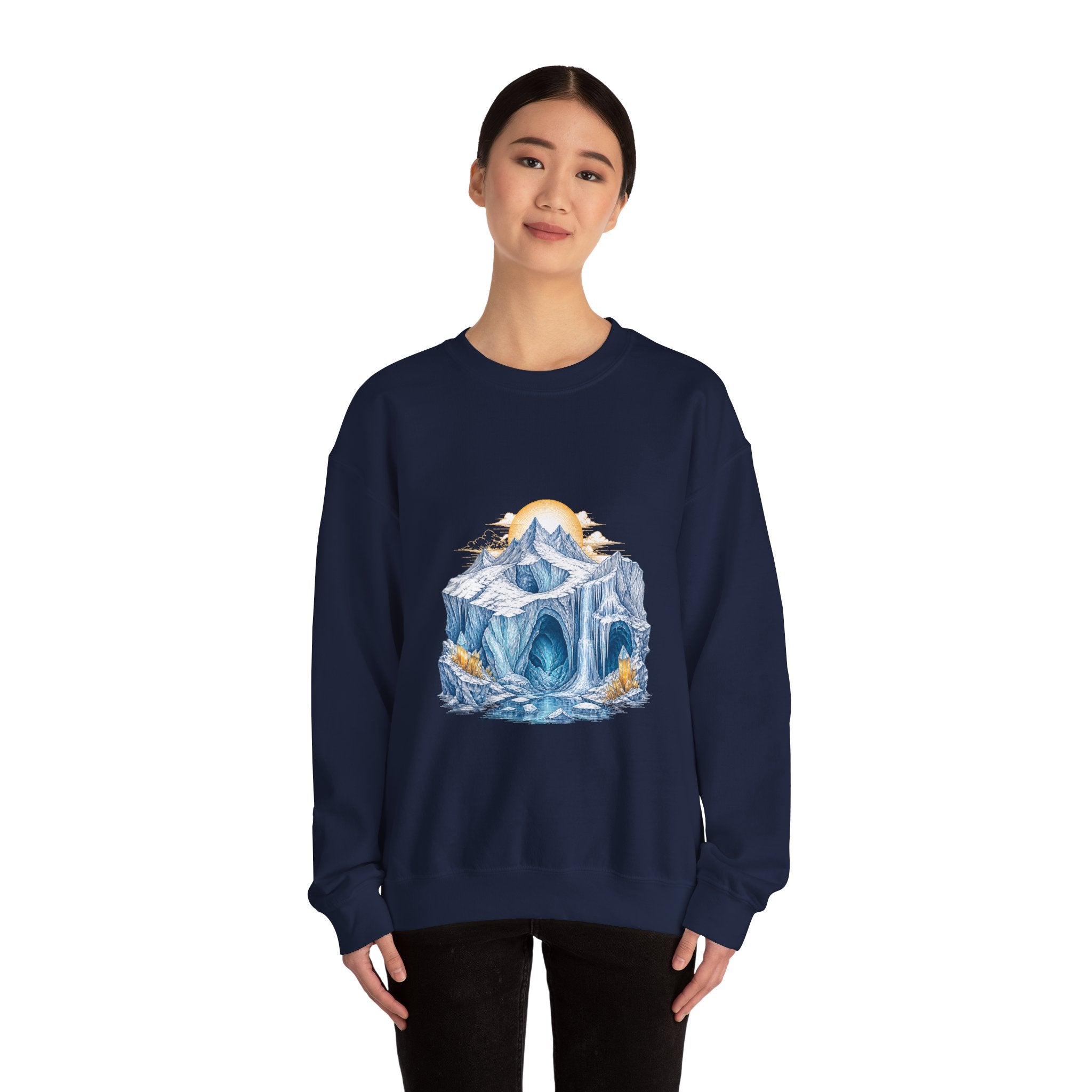 Matching Couple Sweatshirt - Volcano & Glacier Matching Couple Crewneck Sweatshirt Hand-Drawn Art His Hers Best Friend Gift - Design B