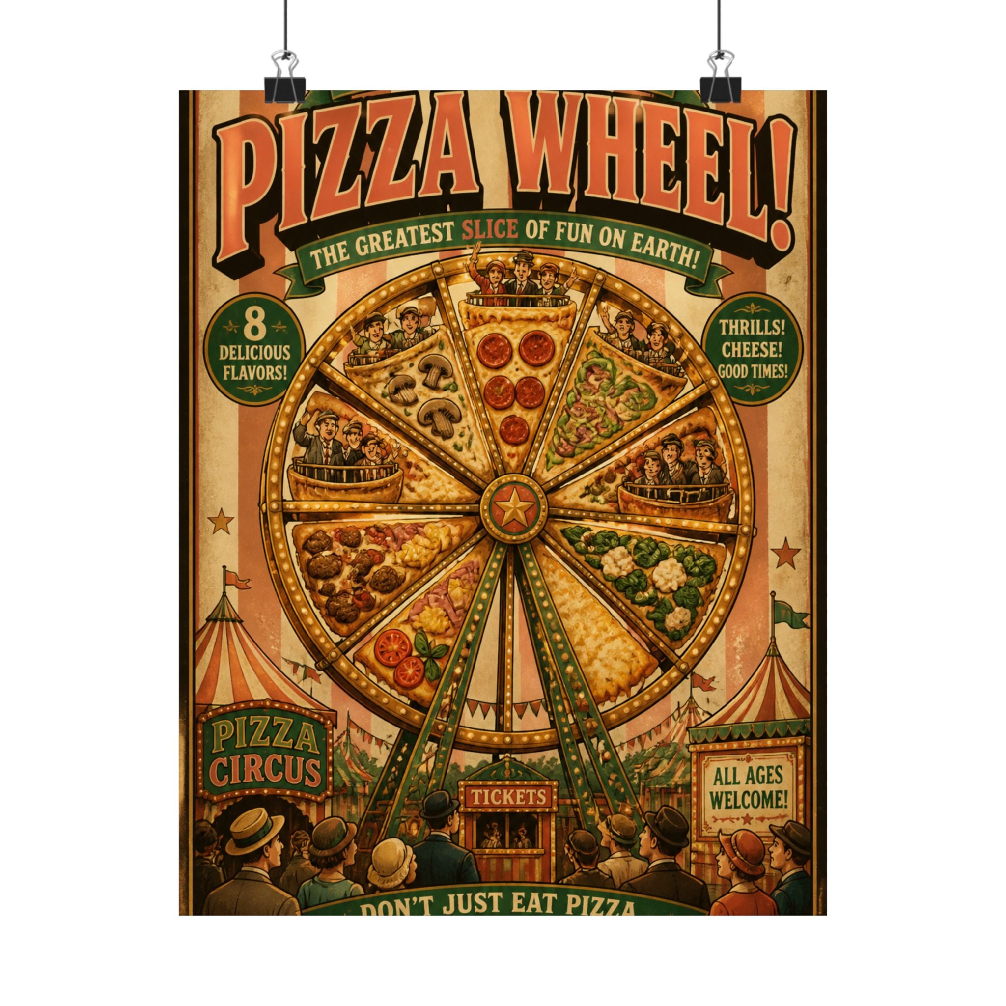 Pizza Ferris Wheel Wall Art Poster 24×36 Vintage Circus Bedroom Decor Maximalist Print