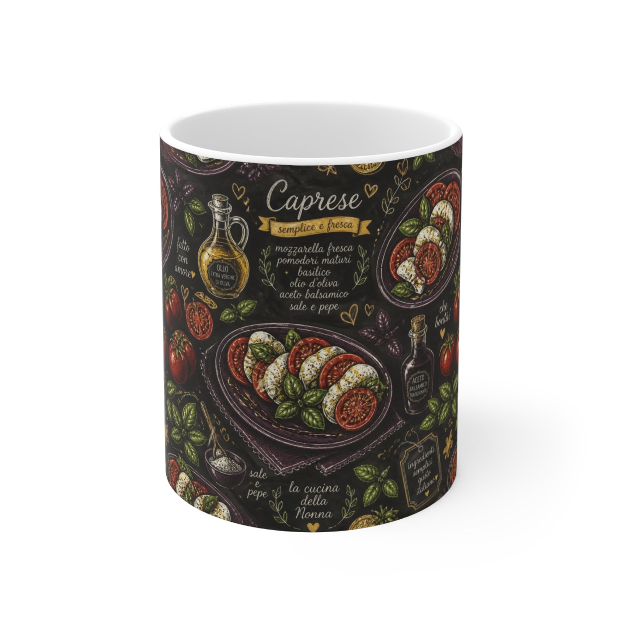 Caprese Arrangement 11oz Ceramic Mug Mediterranean Kitchen Chalk Art Design Italian Cottagecore Gift