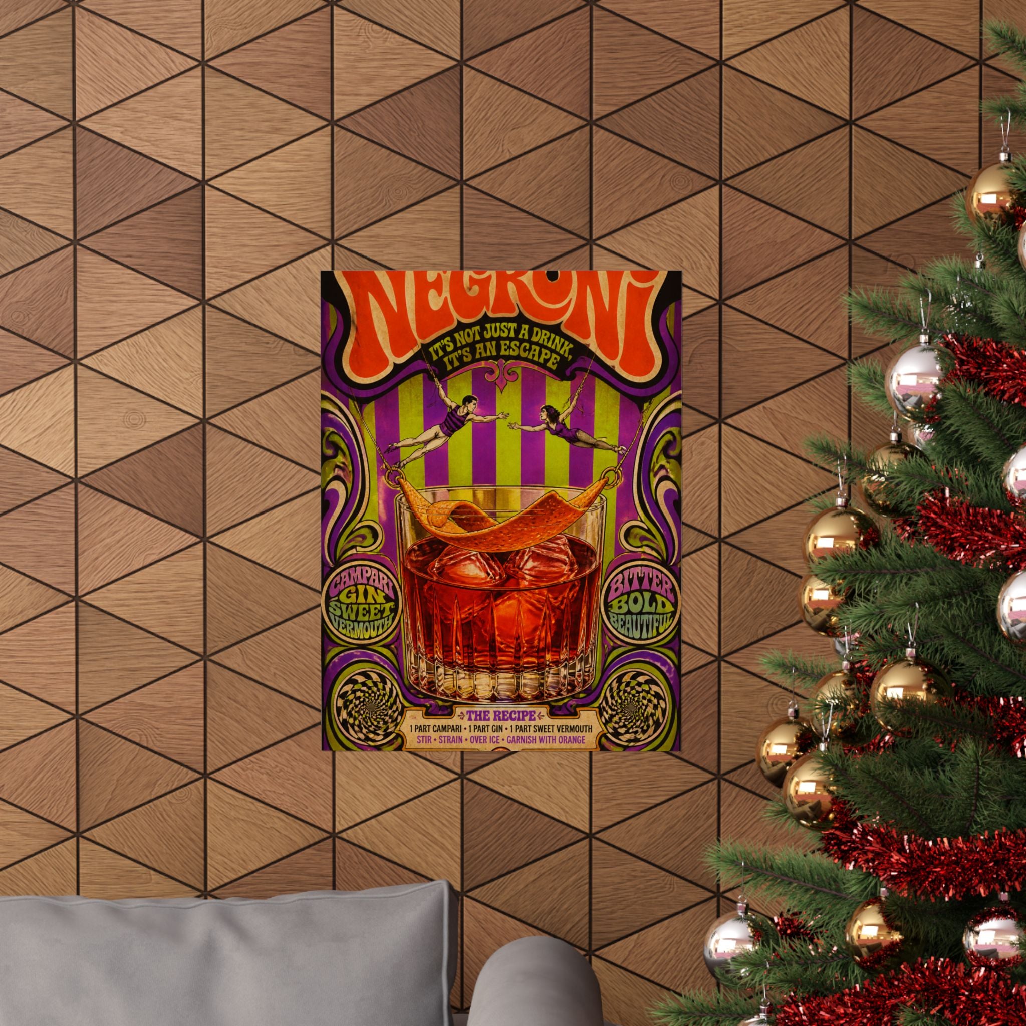 Negroni Trapeze Act Wall Art Poster 24×36 Psychedelic Dining Room Decor Maximalist Print