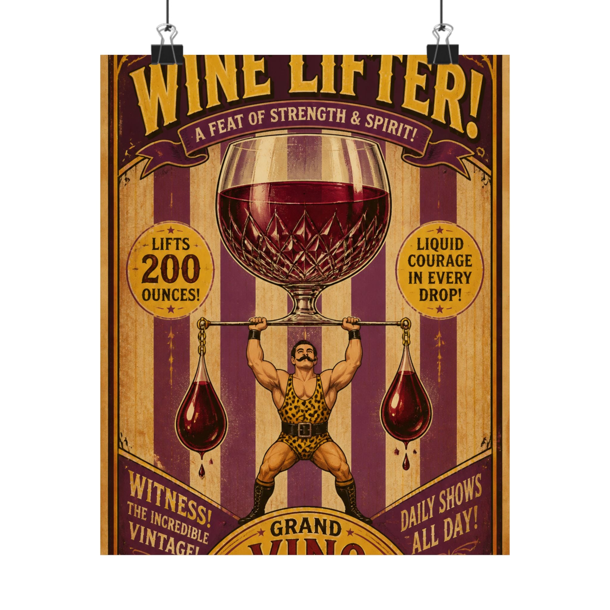 Wine Glass Strongman Wall Art Poster 18×24 Vintage Circus Kitchen Decor Maximalist Print