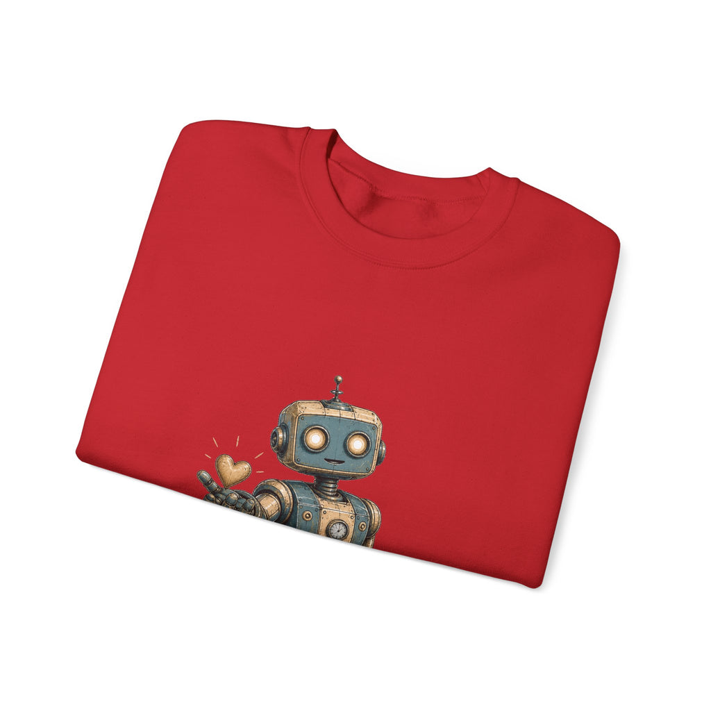 Matching Couple Sweatshirt - Robot & Heart Matching Couple Premium Fleece Sweatshirt Hand-Drawn Art His Hers Anniversary Gift - Design A