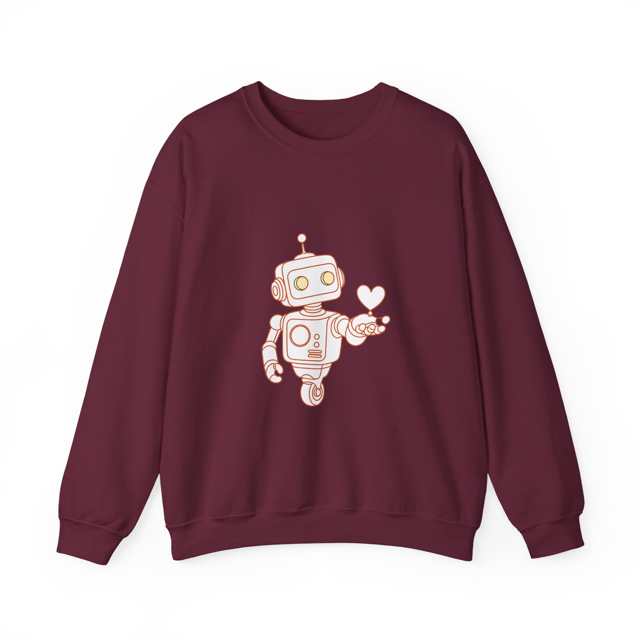 Matching Couple Sweatshirt - Robot & Heart Matching Couple Crewneck Sweatshirt Minimalist Art His Hers Valentine Gift - Design A