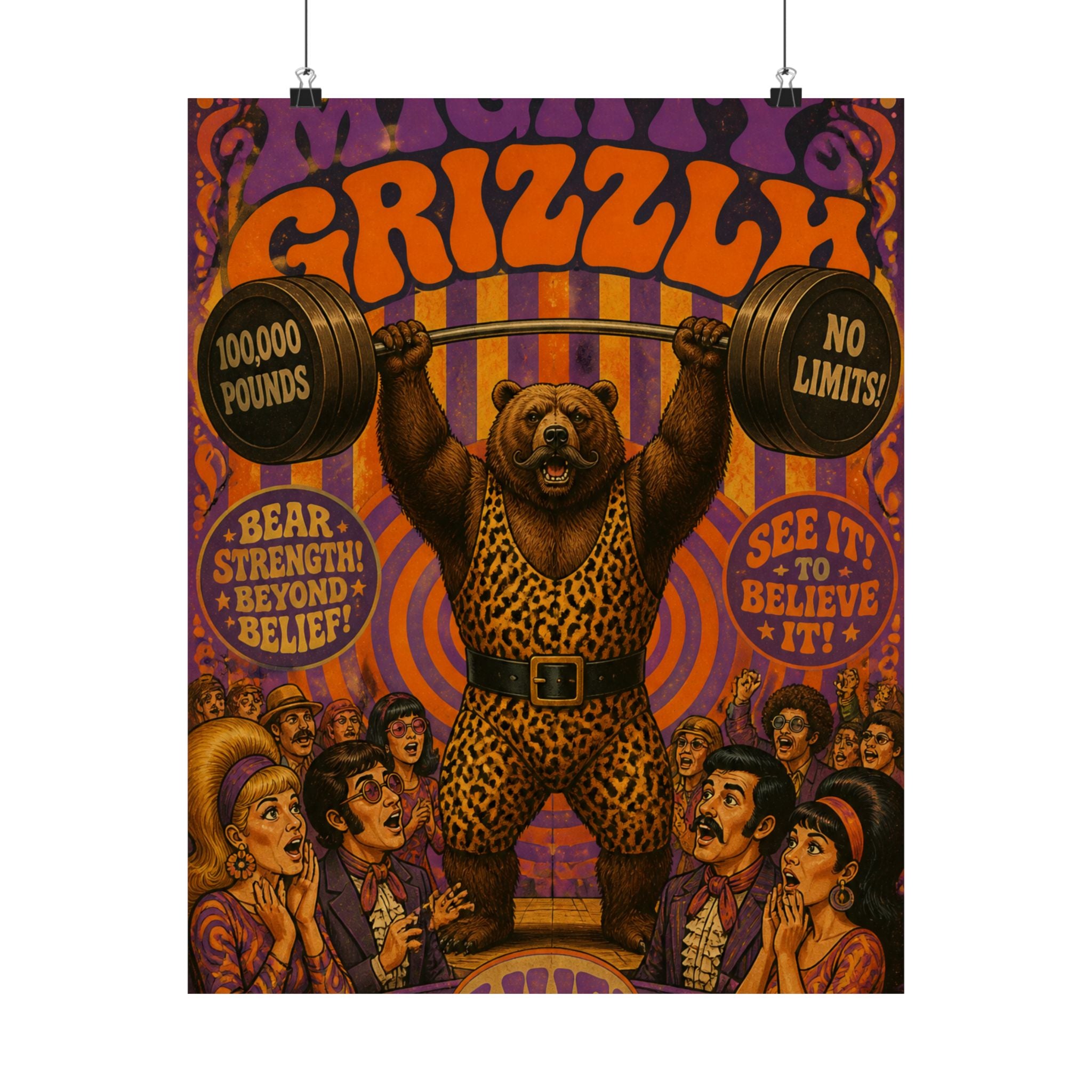 Strongman Bear Wall Art Poster 18×24 Psychedelic Cafe Decor Maximalist Print