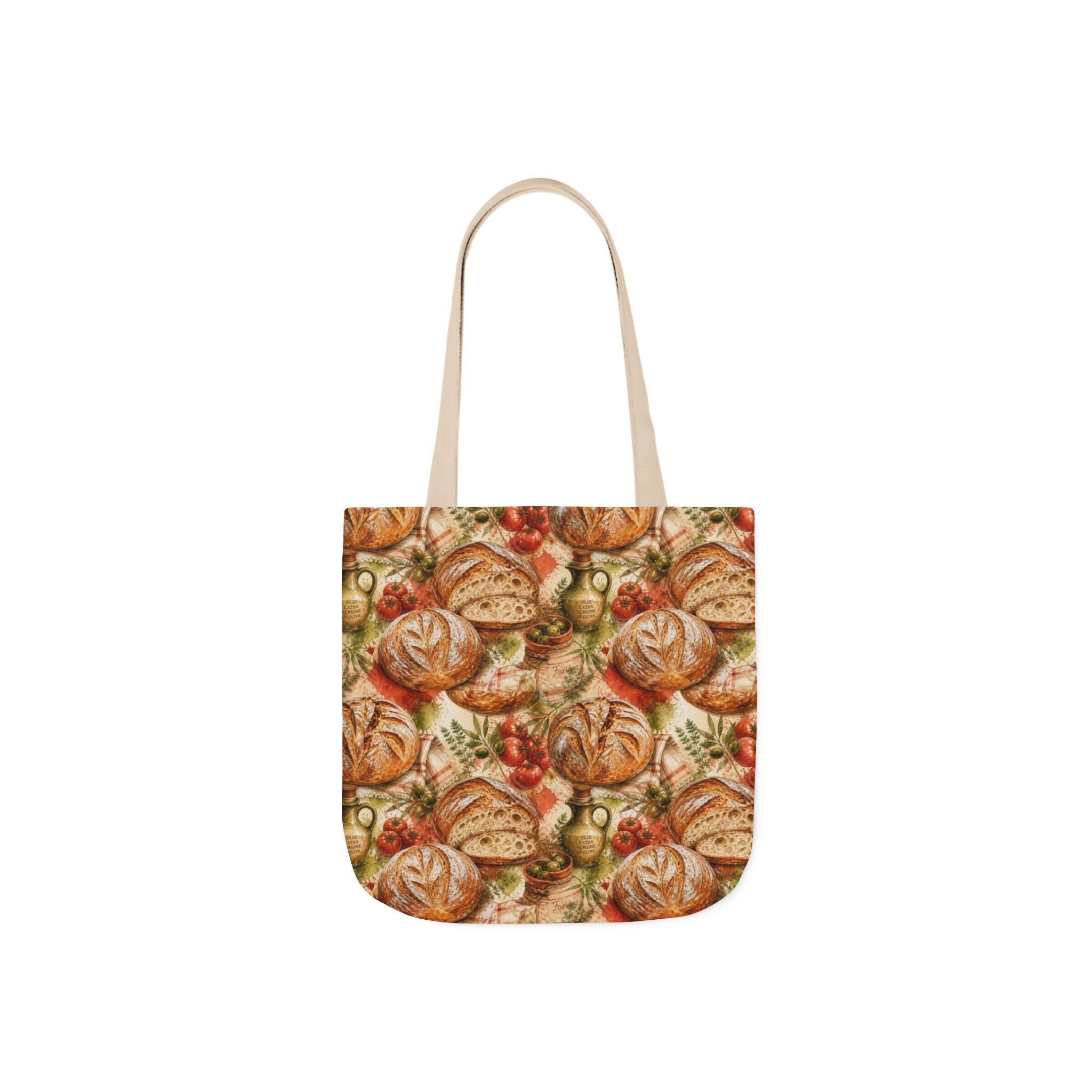 Rustic Sourdough Bread Canvas Tote Bag Mediterranean Kitchen Watercolor Splash Design Italian Cottagecore Gift