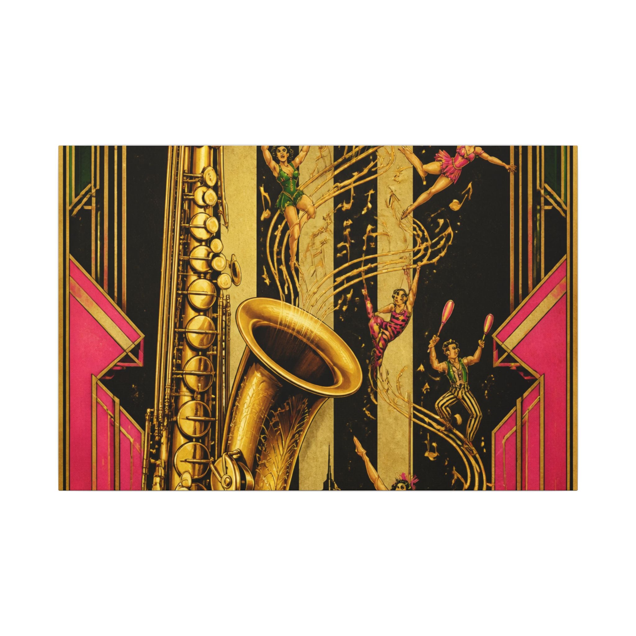 Saxophone Music Circus Wall Art Canvas 24×36 Art Deco Bar Area Decor Maximalist Print
