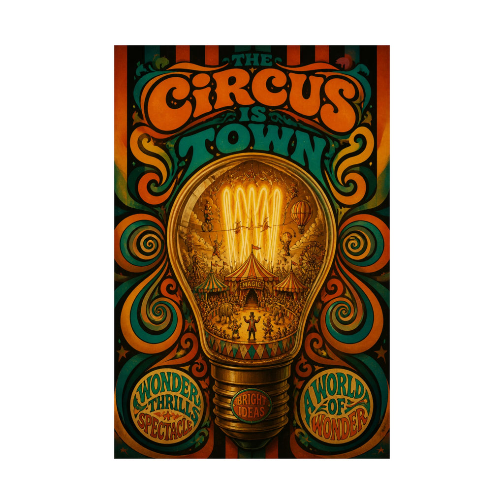 Light Bulb Circus Wall Art Poster 18×24 Psychedelic Cafe Decor Maximalist Print