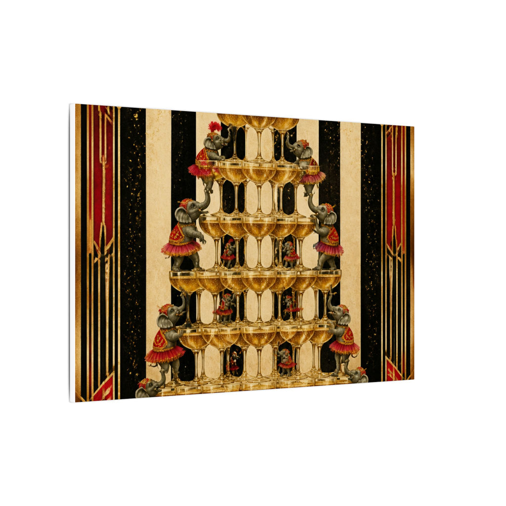Champagne Tower Elephants Wall Art Canvas 24×36 Art Deco Bar Area Decor Maximalist Print