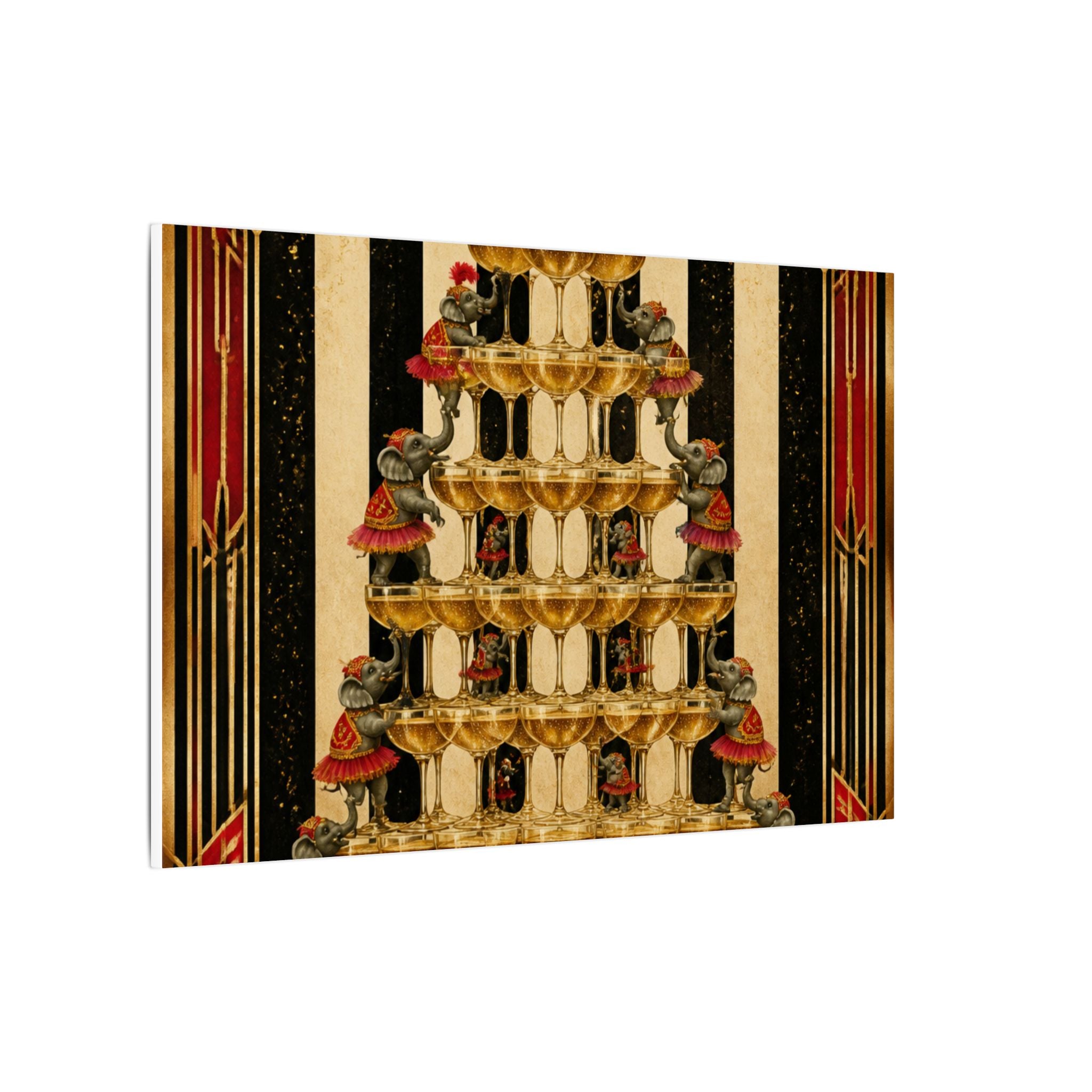 Champagne Tower Elephants Wall Art Canvas 24×36 Art Deco Bar Area Decor Maximalist Print