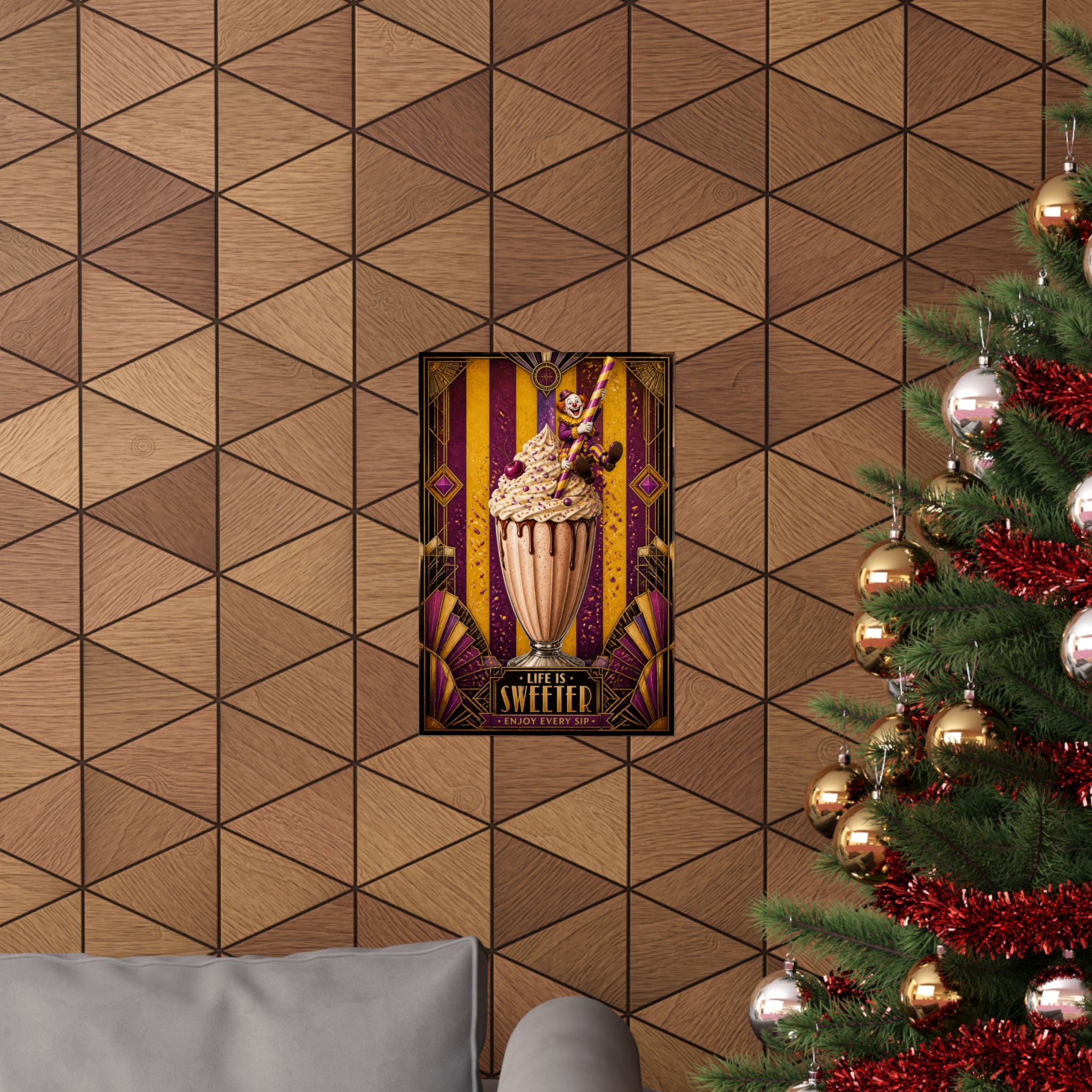 Milkshake Slide Clown Wall Art Poster 24×36 Art Deco Bar Area Decor Maximalist Print