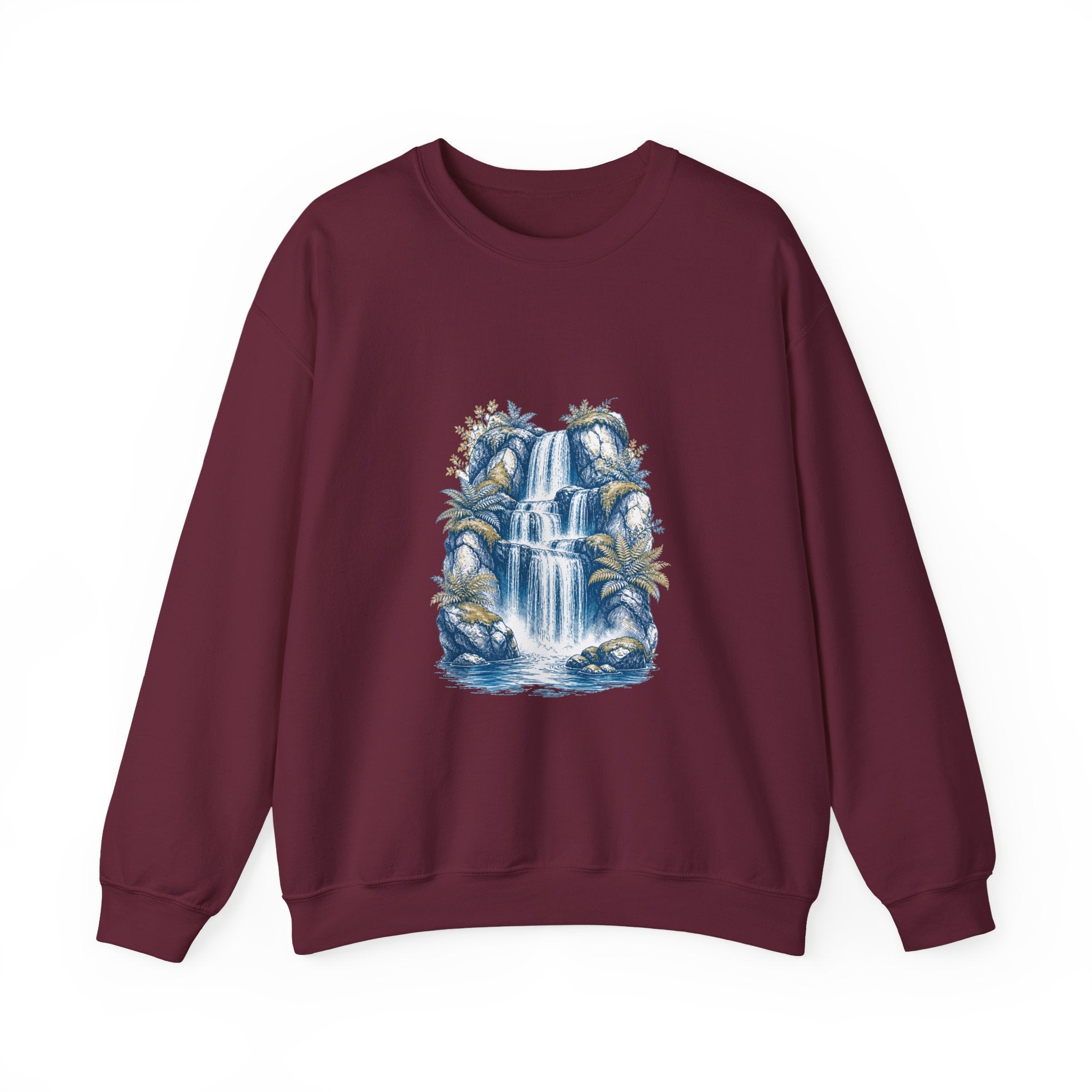 Matching Couple Sweatshirt - Wildfire & Waterfall Matching Couple Premium Fleece Sweatshirt Hand-Drawn Art His Hers Anniversary Gift - Design B