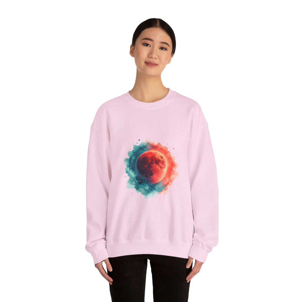 Matching Couple Sweatshirt - Solar & Lunar Eclipse Matching Couple Crewneck Sweatshirt Watercolor Art His Hers Engagement Gift - Design B