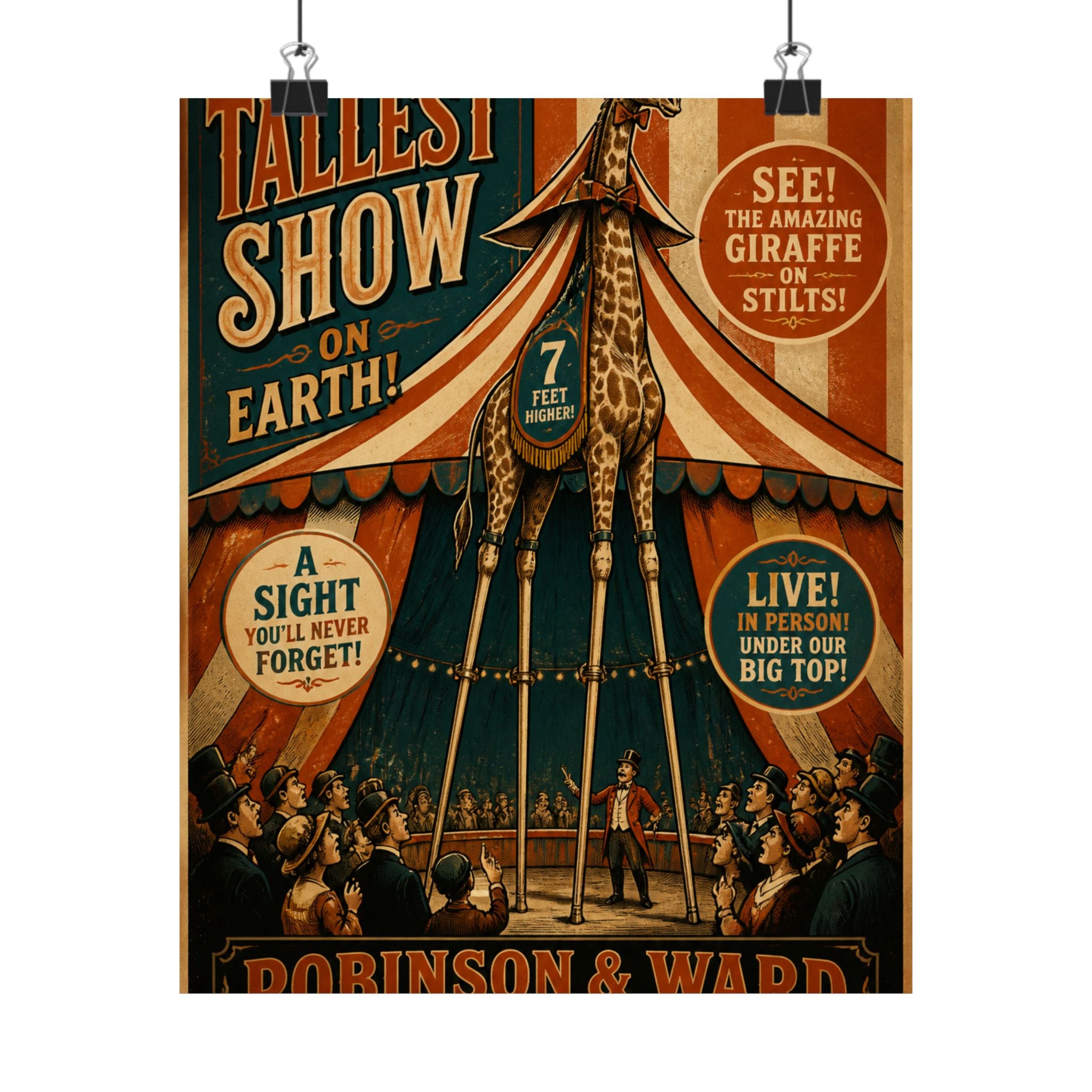 Giraffe on Stilts Wall Art Poster 18×24 Vintage Circus Kitchen Decor Maximalist Print