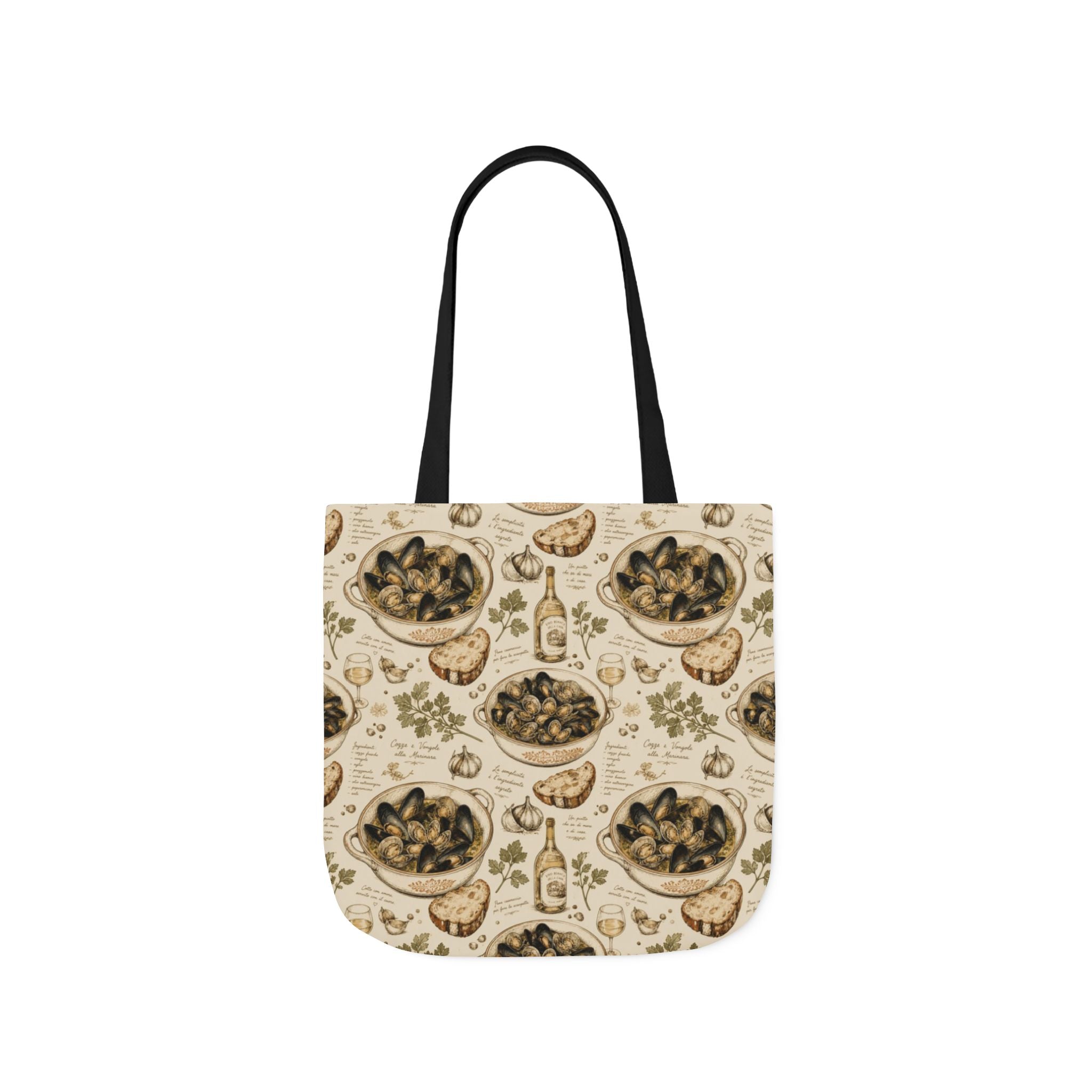 Mussels & Clams Canvas Tote Bag Mediterranean Kitchen Botanical Design Italian Cottagecore Gift