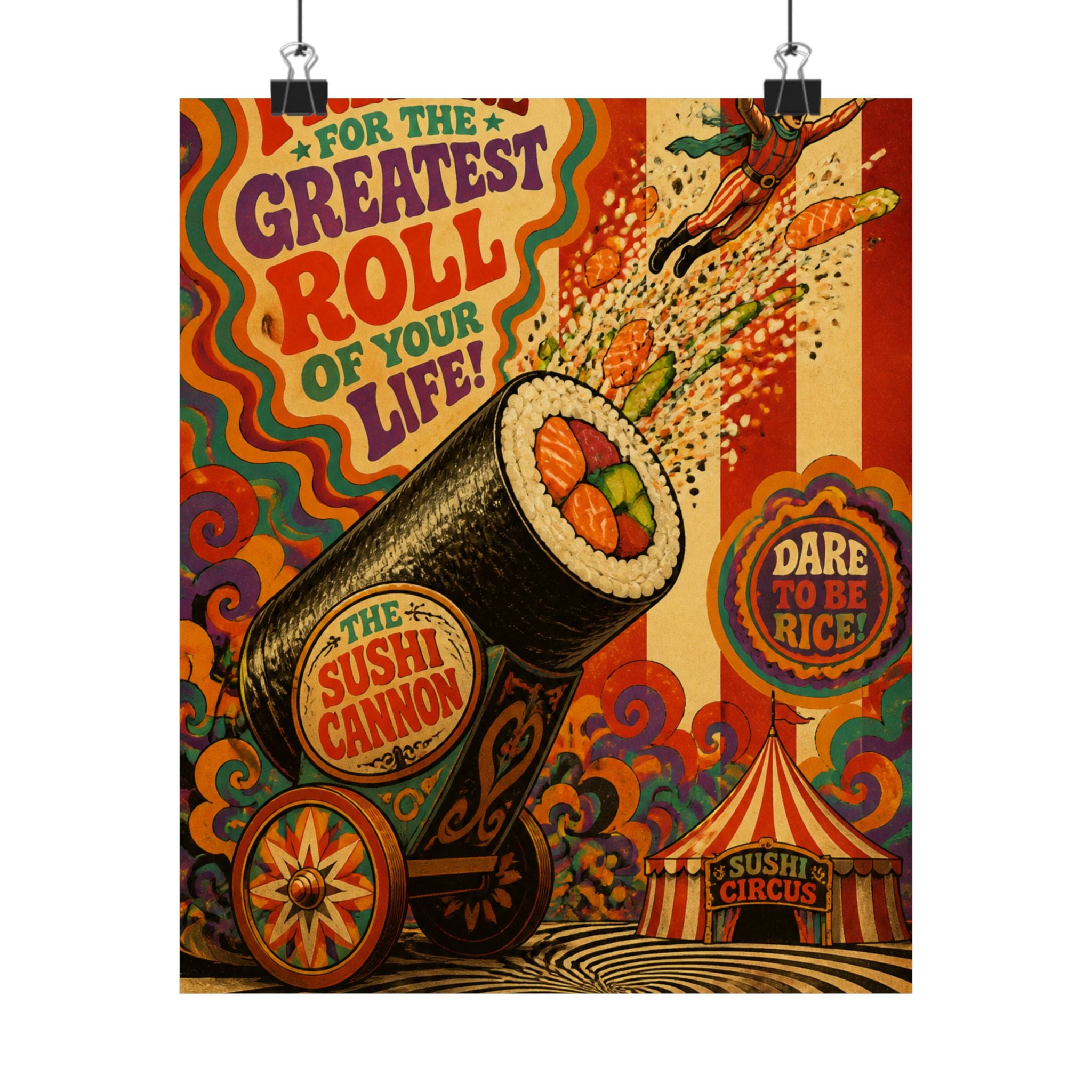 Sushi Roll Cannon Wall Art Poster 24×36 Psychedelic Dining Room Decor Maximalist Print