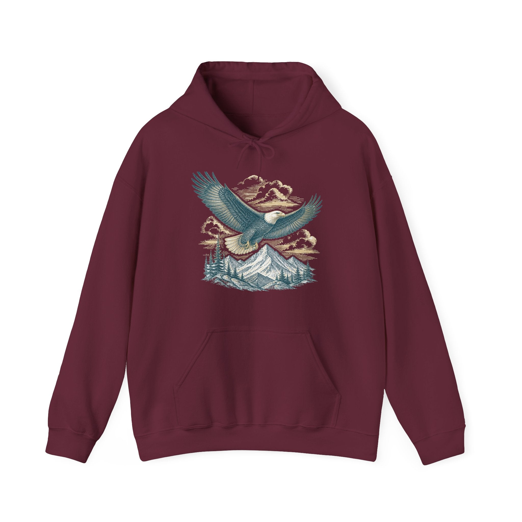 Matching Couple Sweatshirt - Eagle & Whale Matching Couple Hooded Sweatshirt Vintage Art His Hers Wedding Gift - Design A
