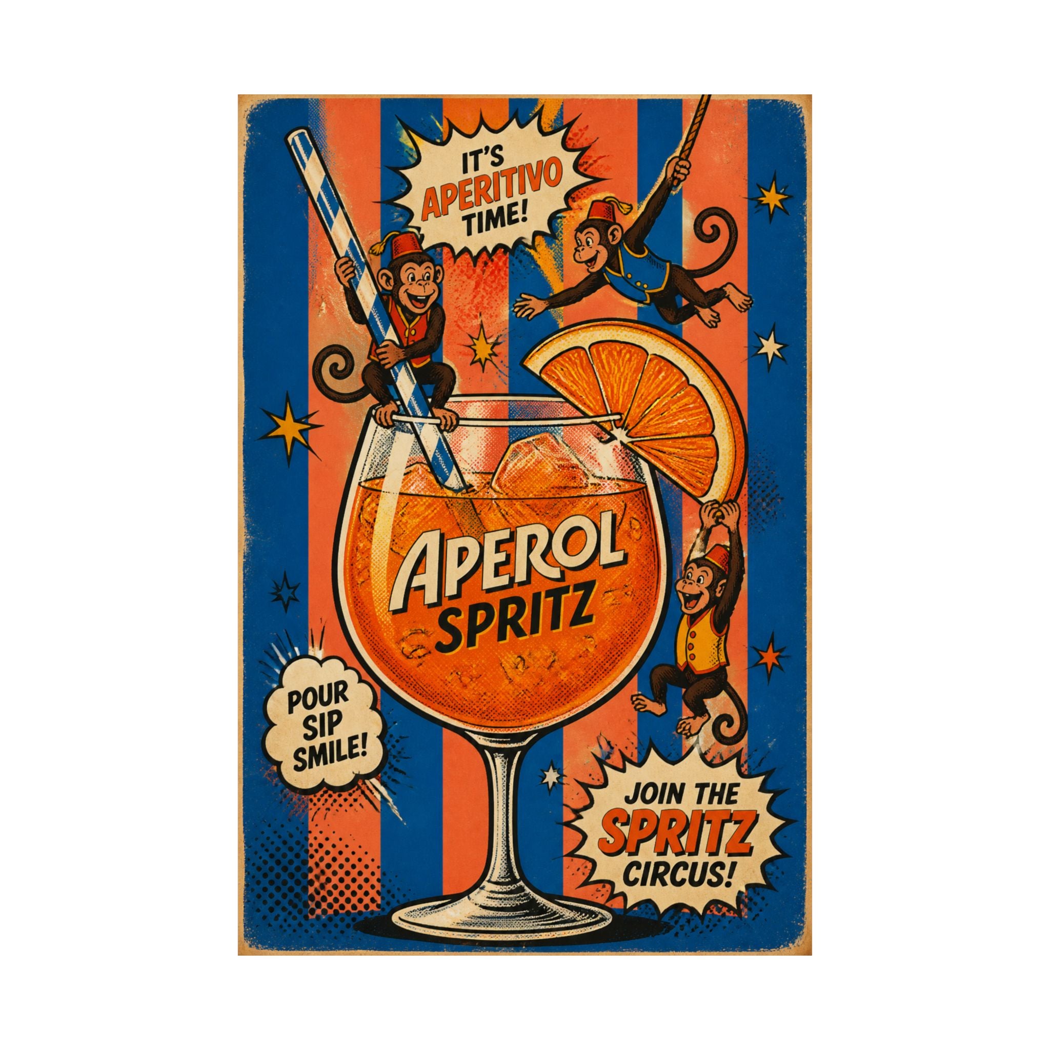 Aperol Spritz Monkeys Wall Art Poster 18×24 Pop Art Living Room Decor Maximalist Print