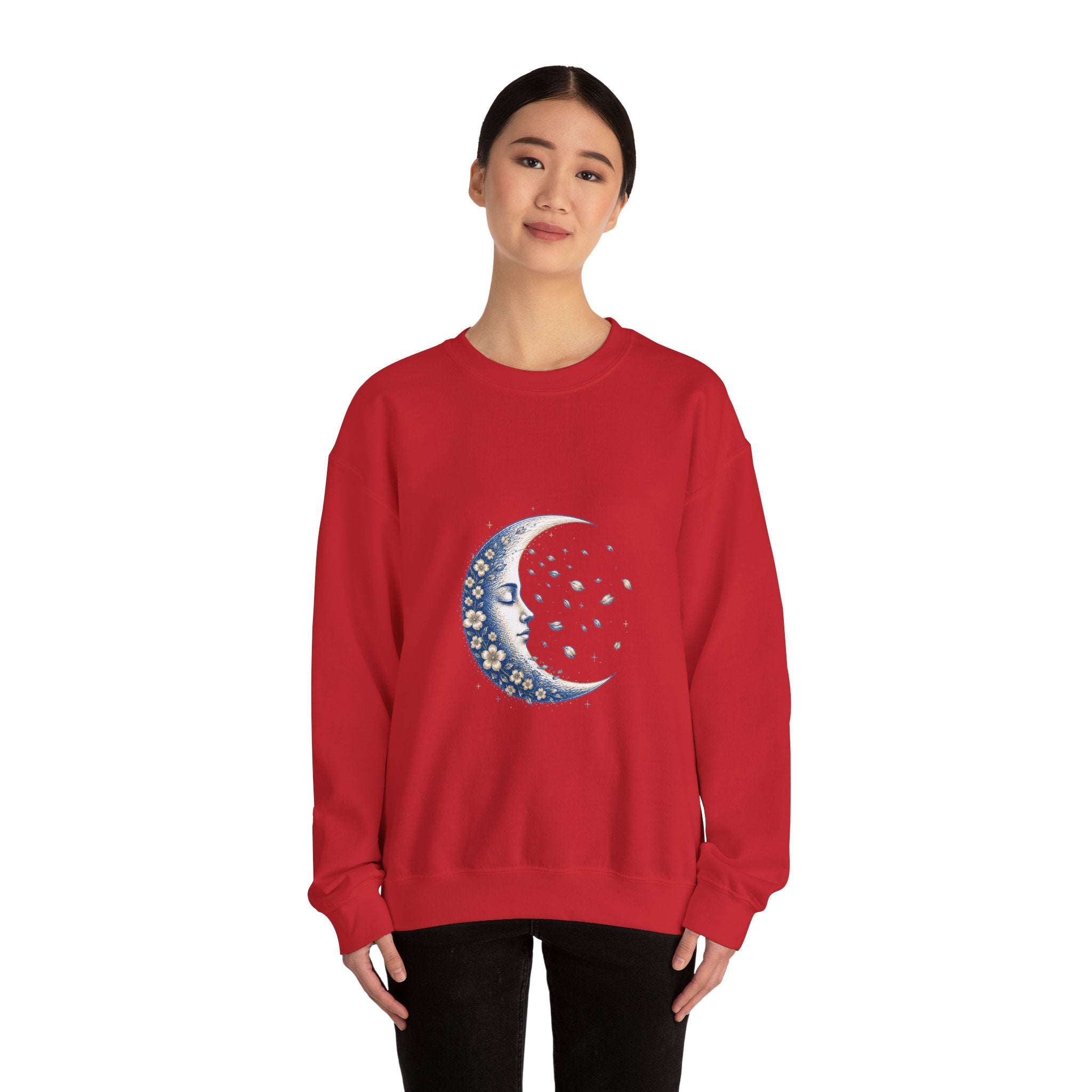 Matching Couple Sweatshirt - Waxing & Waning Moon Matching Couple Crewneck Sweatshirt Hand-Drawn Art His Hers Best Friend Gift - Design B